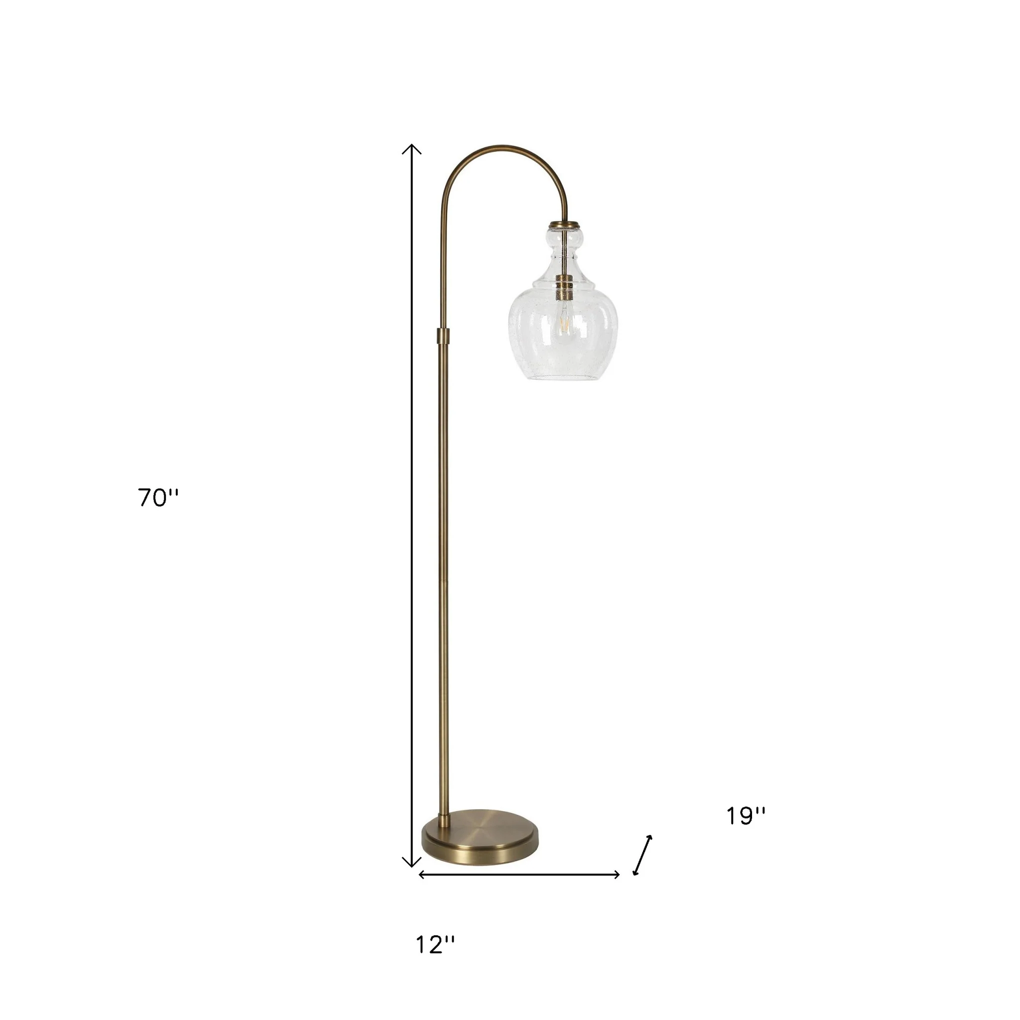 Brass Arched Floor Lamp With Clear Seeded Glass Dome Shade By Homeroots - Image 8