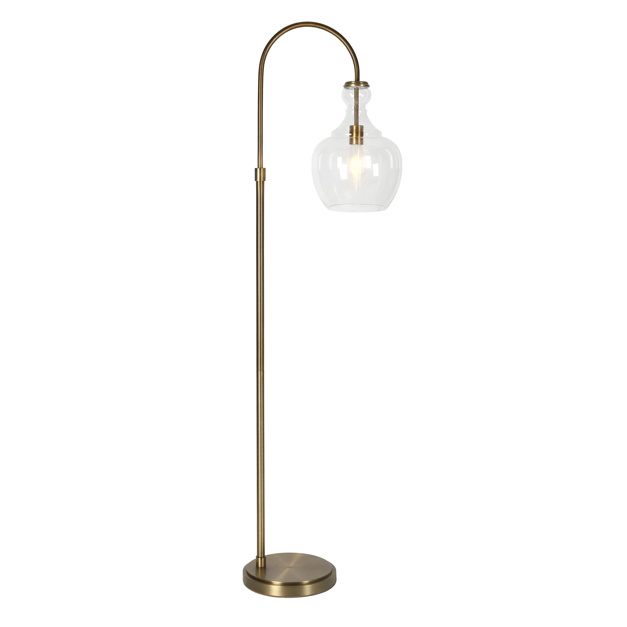 Brass Arched Floor Lamp With Clear Transparent Glass Dome Shade By Homeroots - Image 2