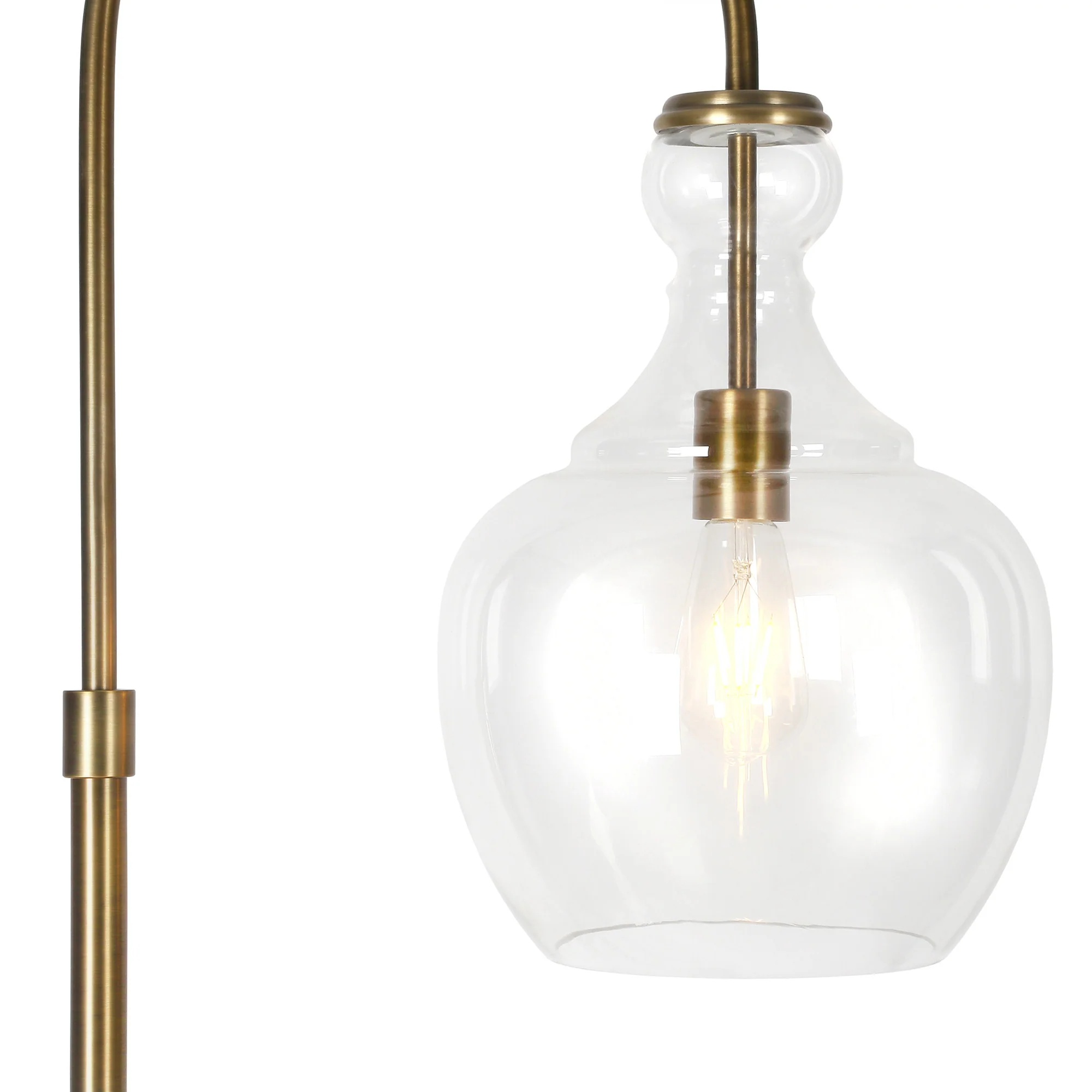Brass Arched Floor Lamp With Clear Transparent Glass Dome Shade By Homeroots - Image 4