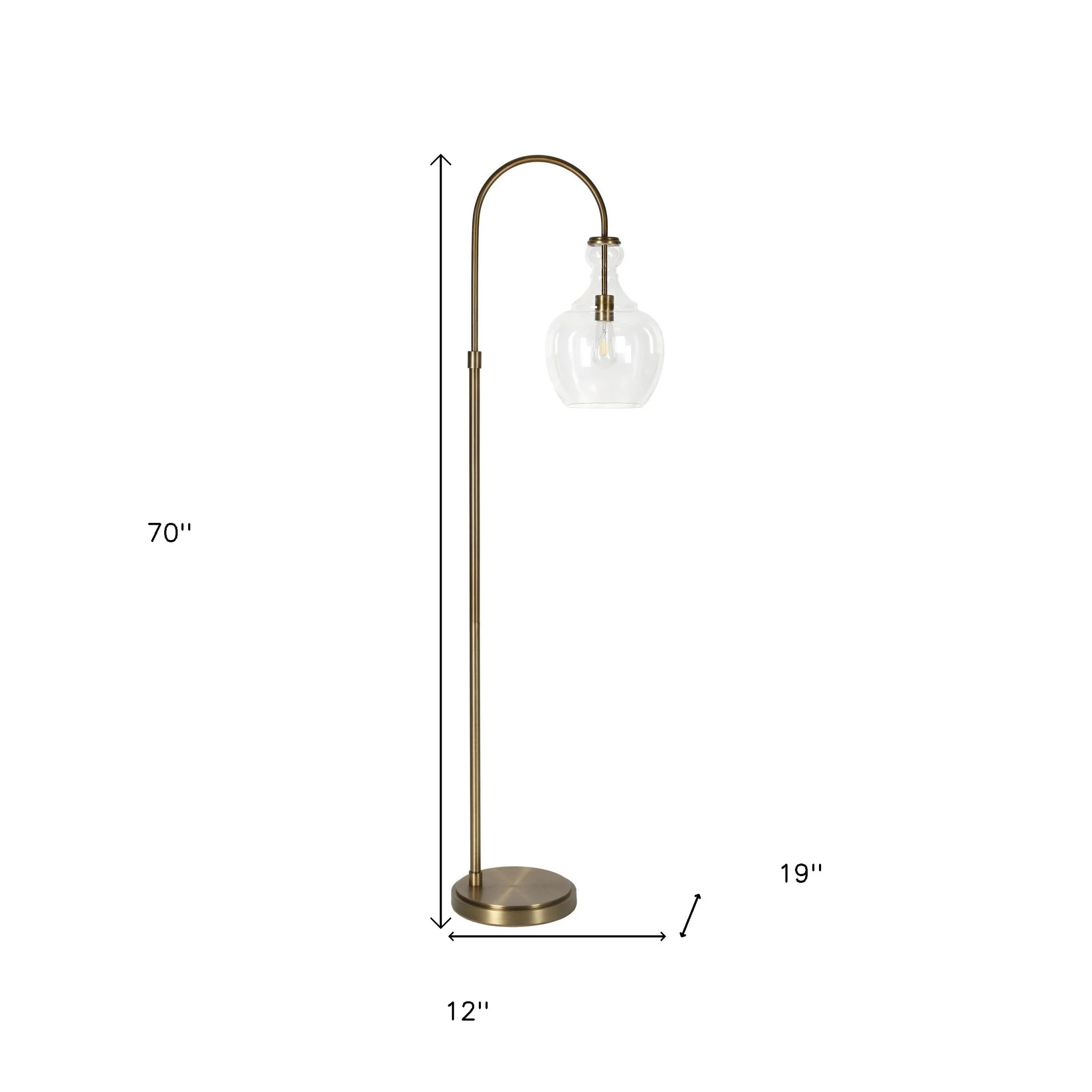 Brass Arched Floor Lamp With Clear Transparent Glass Dome Shade By Homeroots - Image 6