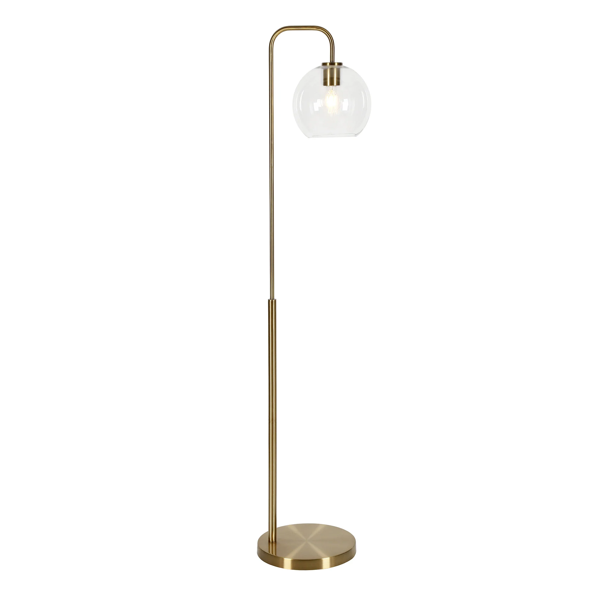 Brass Arched Floor Lamp With Clear Transparent Glass Globe Shade By Homeroots - Image 2