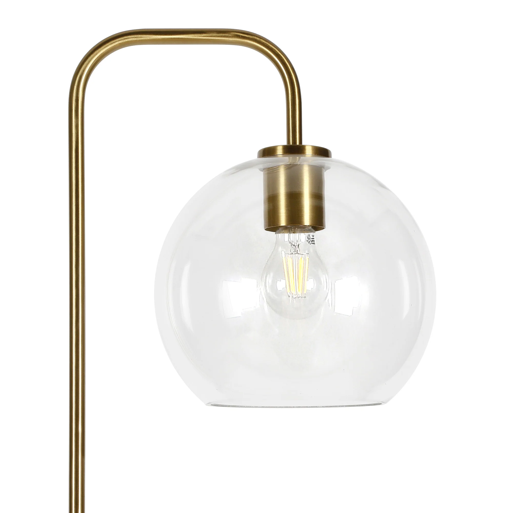 Brass Arched Floor Lamp With Clear Transparent Glass Globe Shade By Homeroots - Image 4