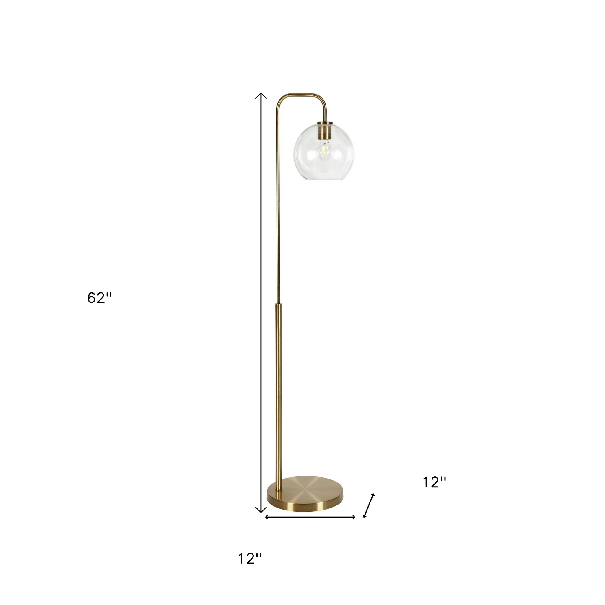 Brass Arched Floor Lamp With Clear Transparent Glass Globe Shade By Homeroots - Image 7
