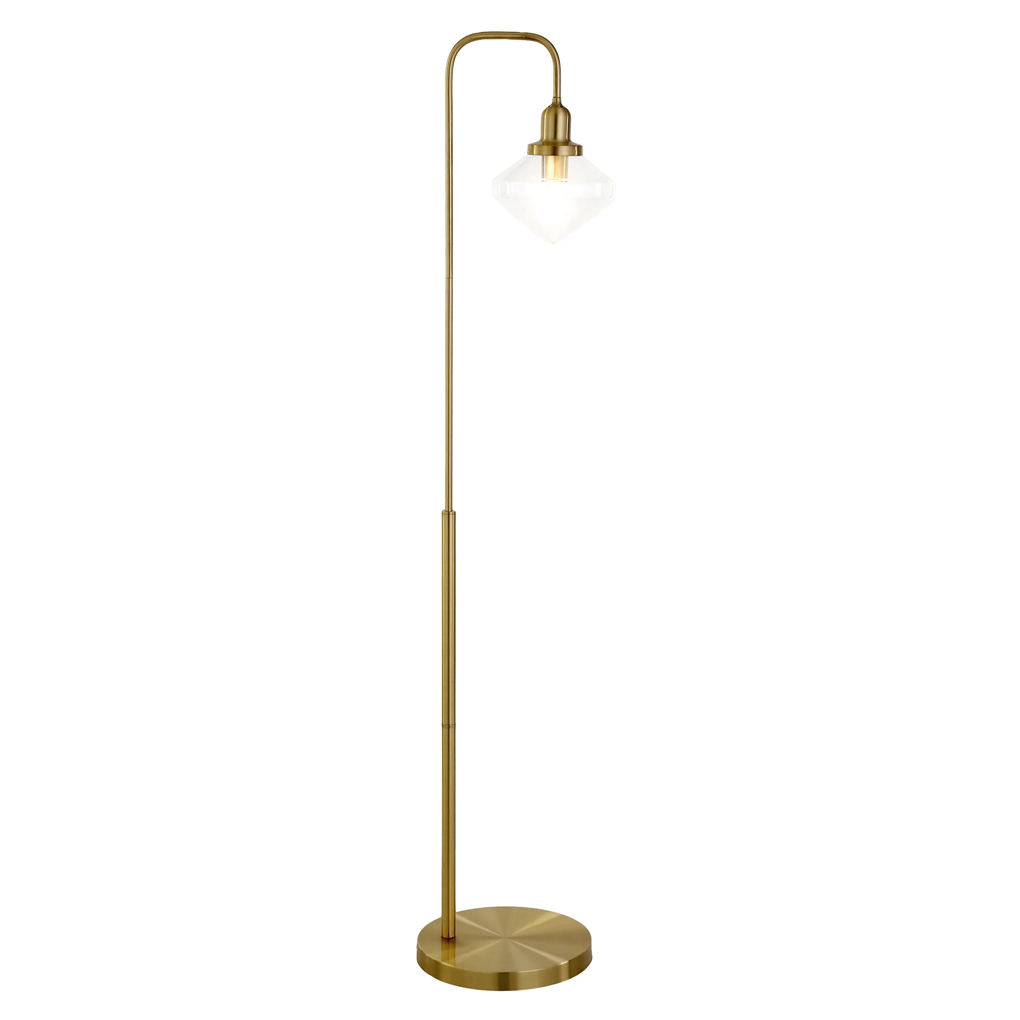 Brass Arched Floor Lamp With Clear Transparent Glass Shade By Homeroots - Image 3