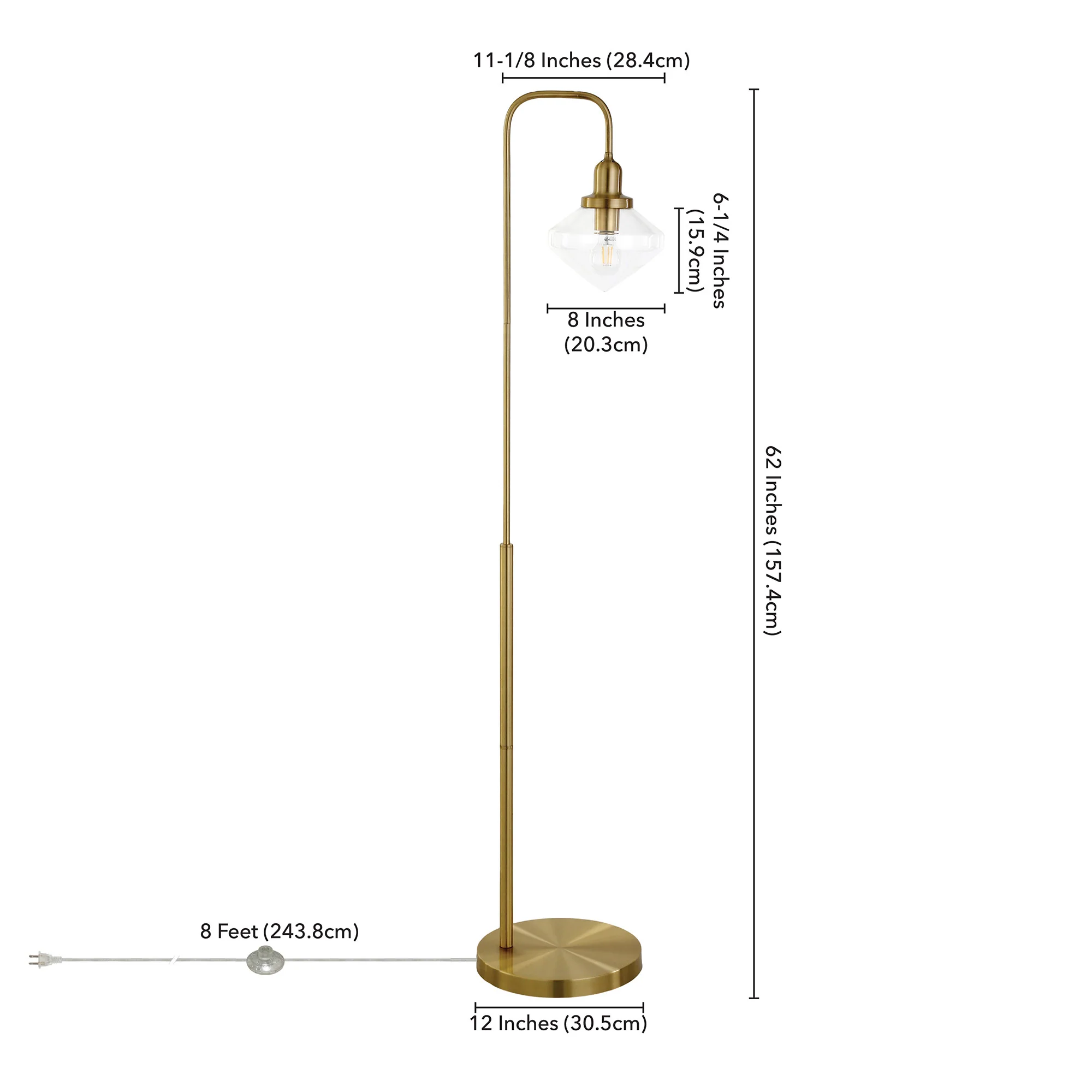 Brass Arched Floor Lamp With Clear Transparent Glass Shade By Homeroots - Image 8