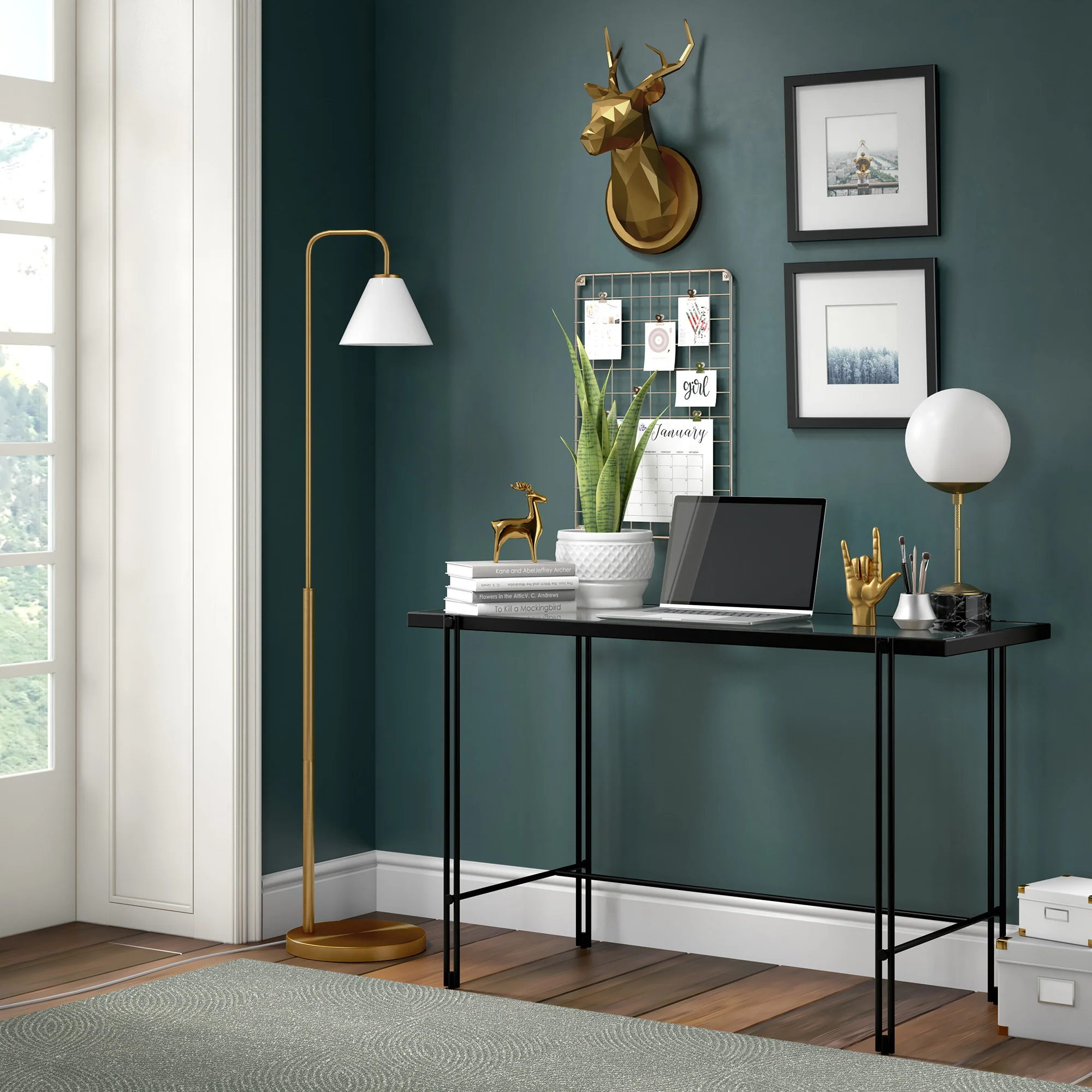 Brass Arched Floor Lamp With White Frosted Glass Cone Shade By Homeroots - Image 5