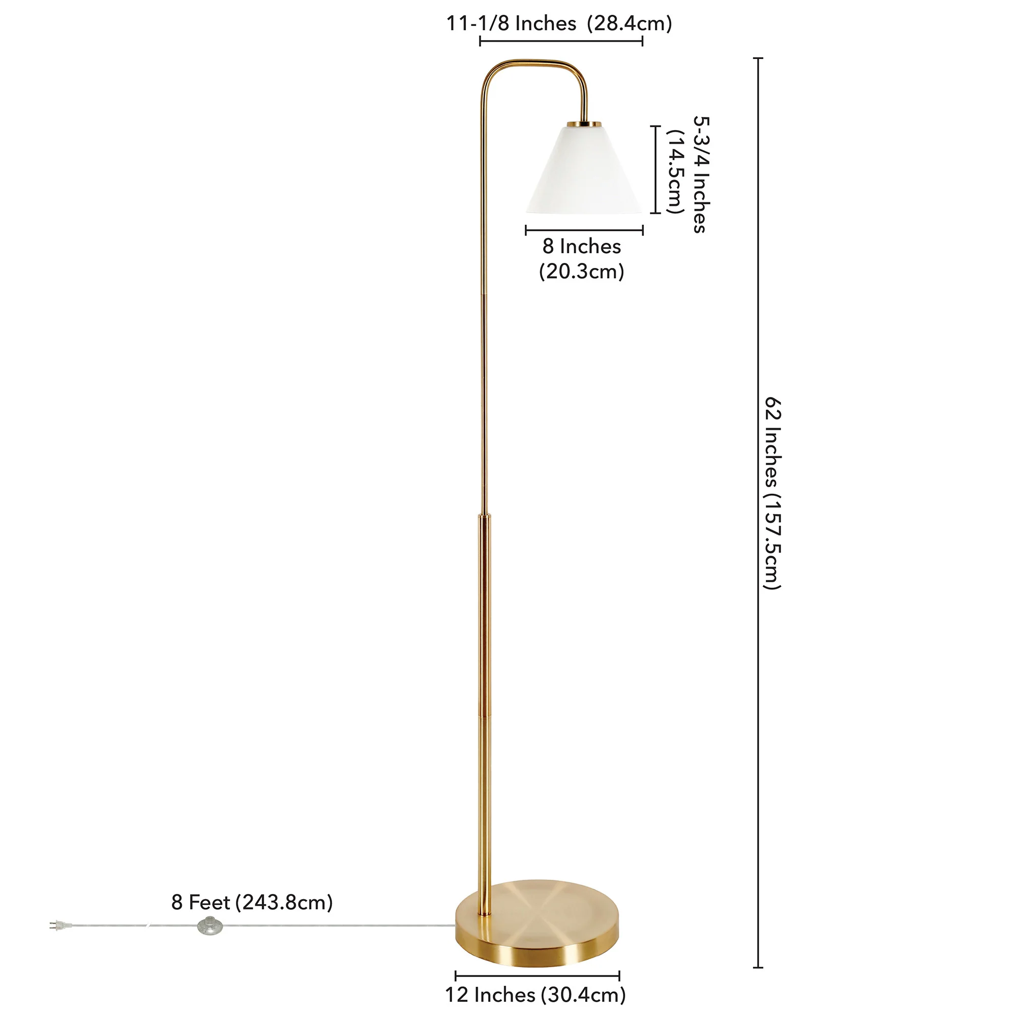 Brass Arched Floor Lamp With White Frosted Glass Cone Shade By Homeroots - Image 8