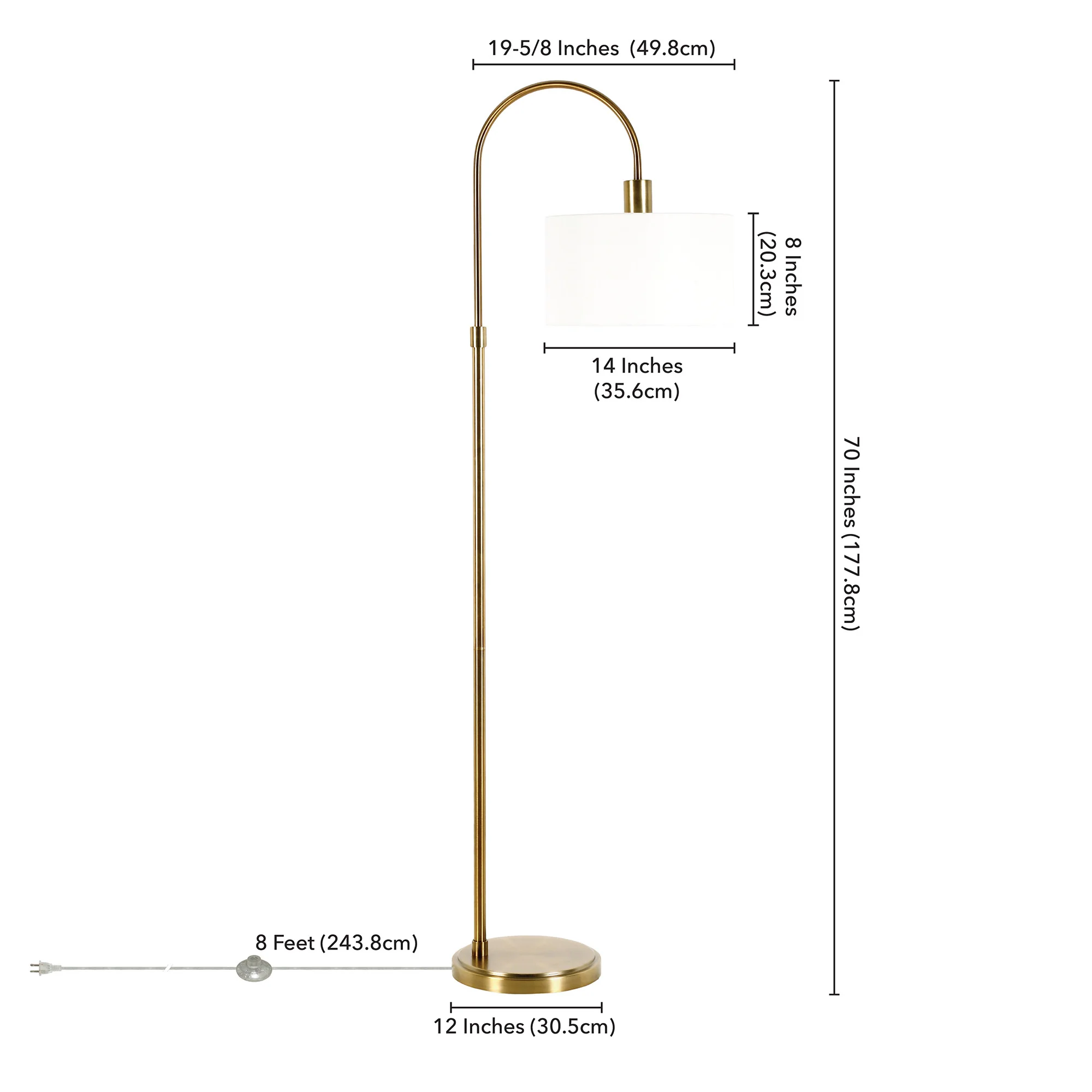 Brass Arched Floor Lamp With White Frosted Glass Drum Shade By Homeroots - Image 5