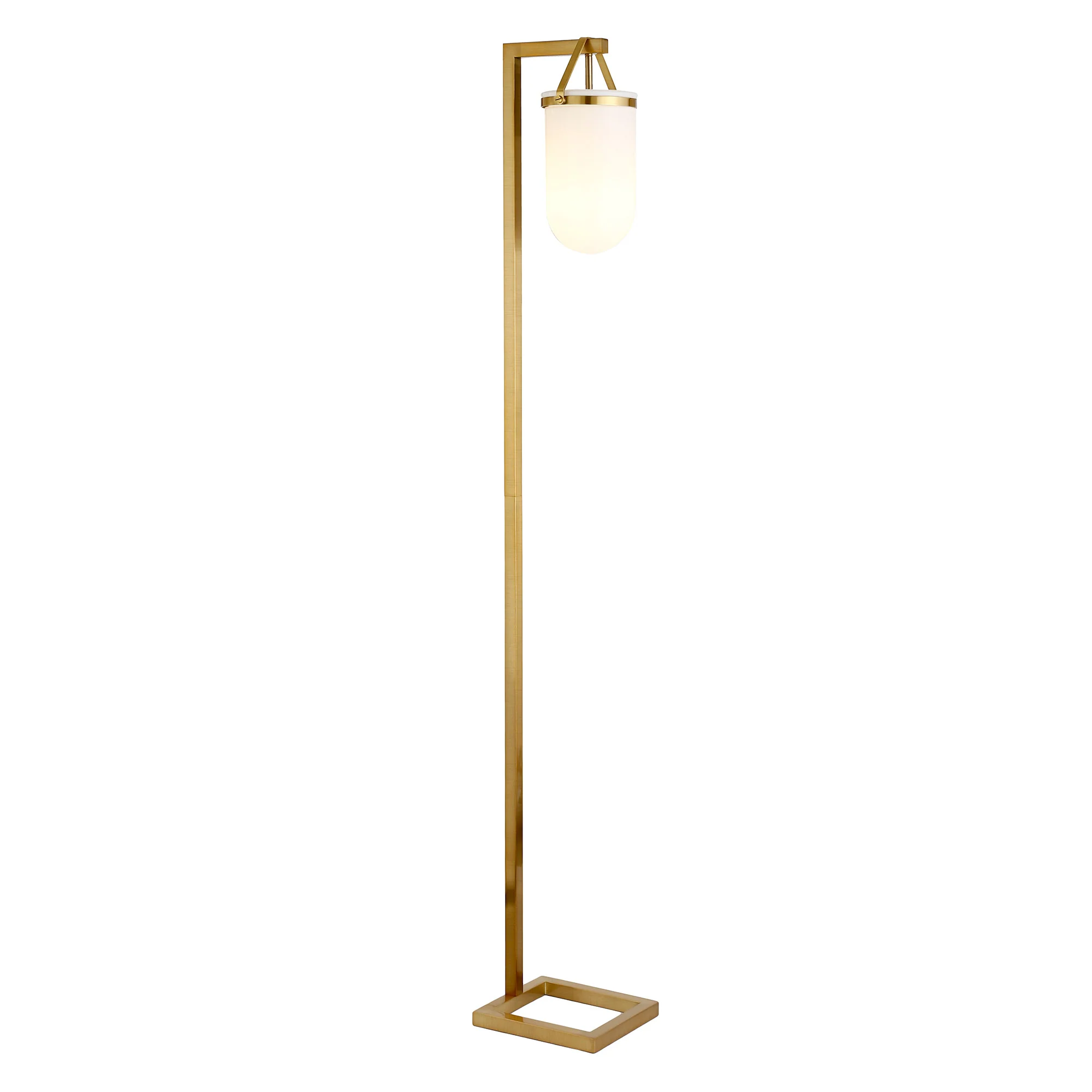 Brass Arched Floor Lamp With White No Pattern Frosted Glass Dome Shade By Homeroots - Image 2