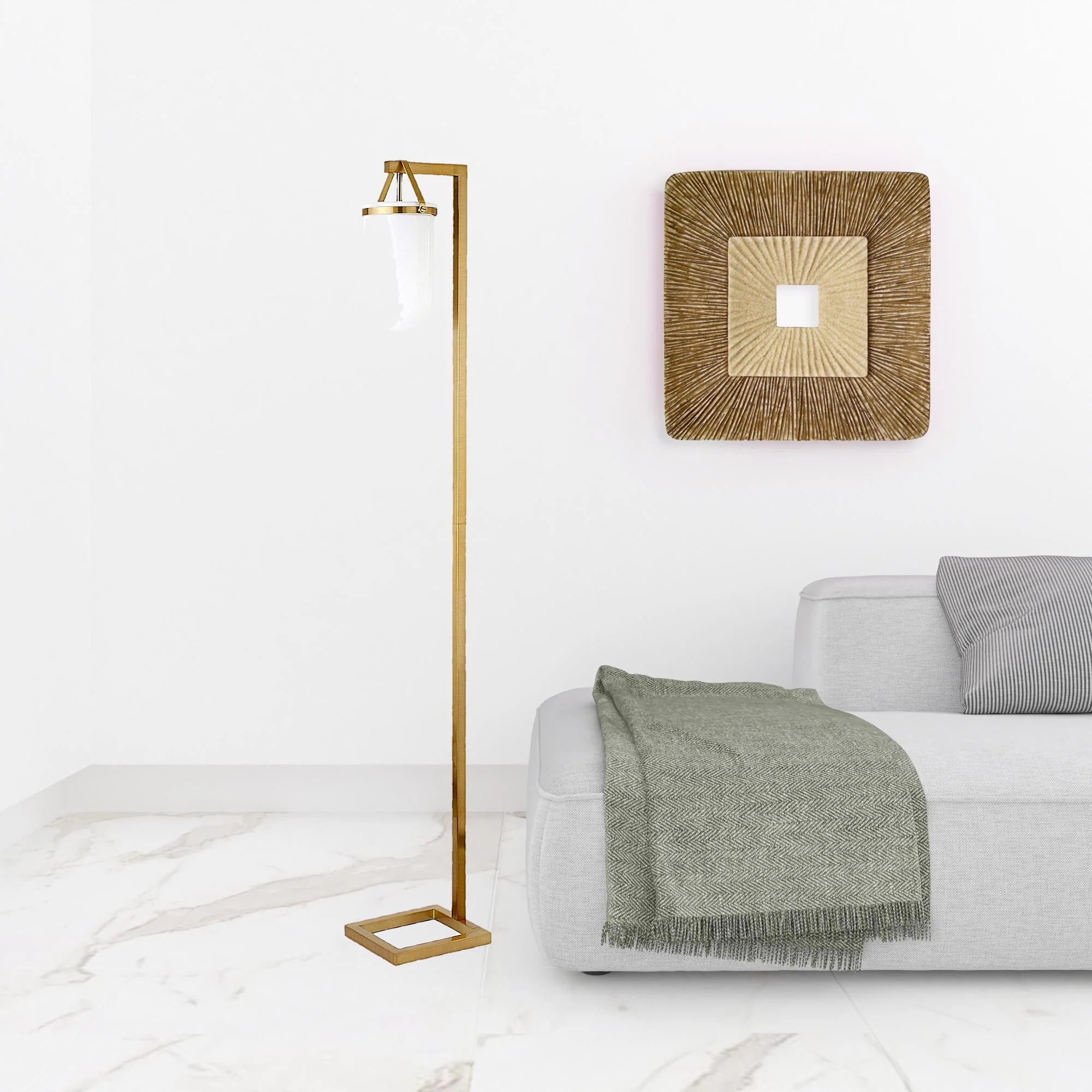 Brass Arched Floor Lamp With White No Pattern Frosted Glass Dome Shade By Homeroots - Image 7