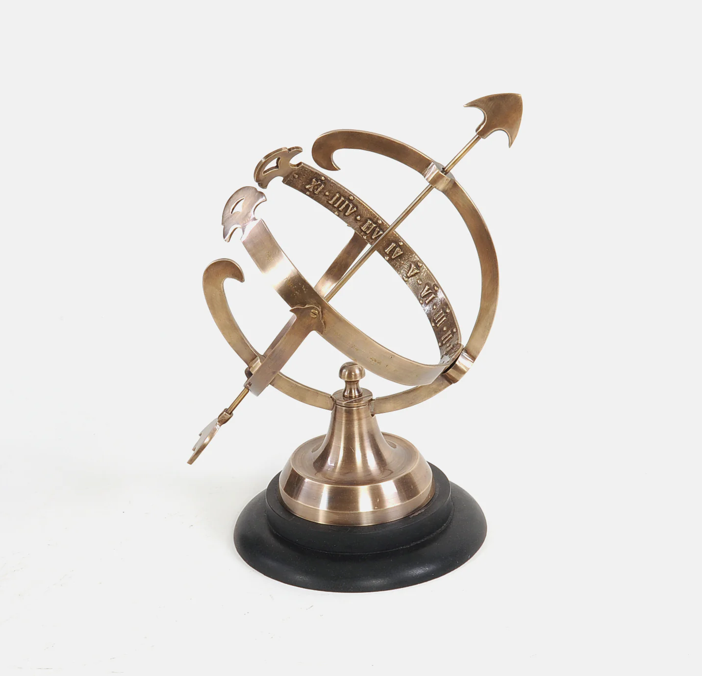 Brass Armillary On Wooden Base By Homeroots - Image 2