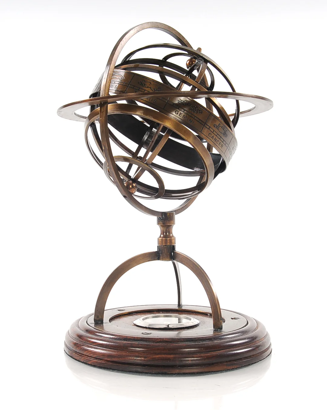 Brass Armillary With Compass On Wood Base By Homeroots - Image 2