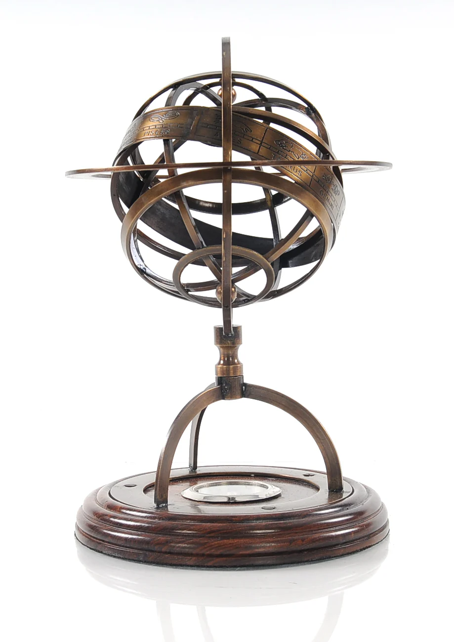 Brass Armillary With Compass On Wood Base By Homeroots - Image 3