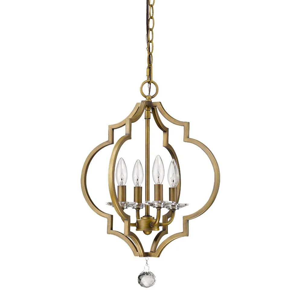 Brass Candle Style Four Light Metal and Crystals Dimmable Chandelier By Homeroots - Image 3