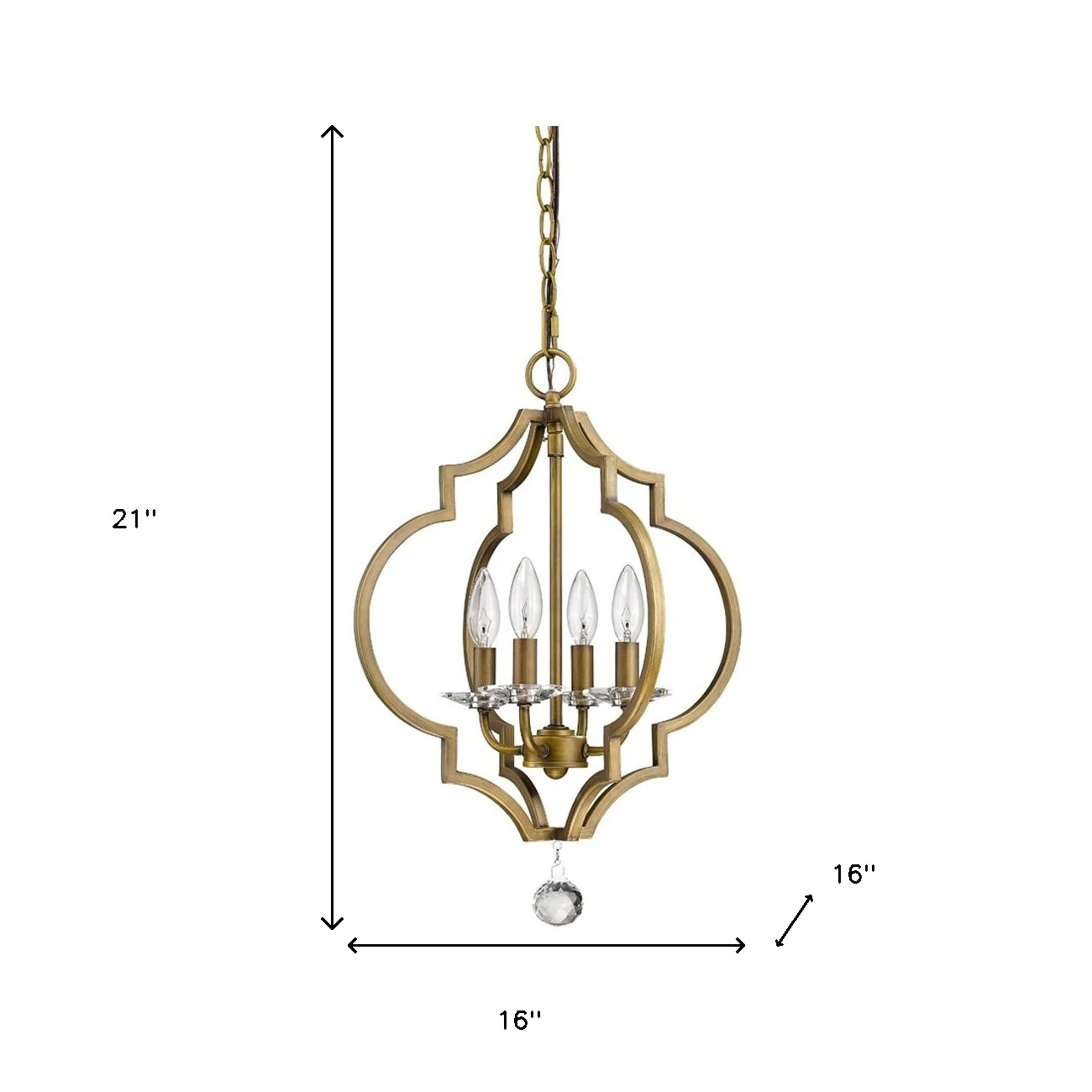 Brass Candle Style Four Light Metal and Crystals Dimmable Chandelier By Homeroots - Image 4