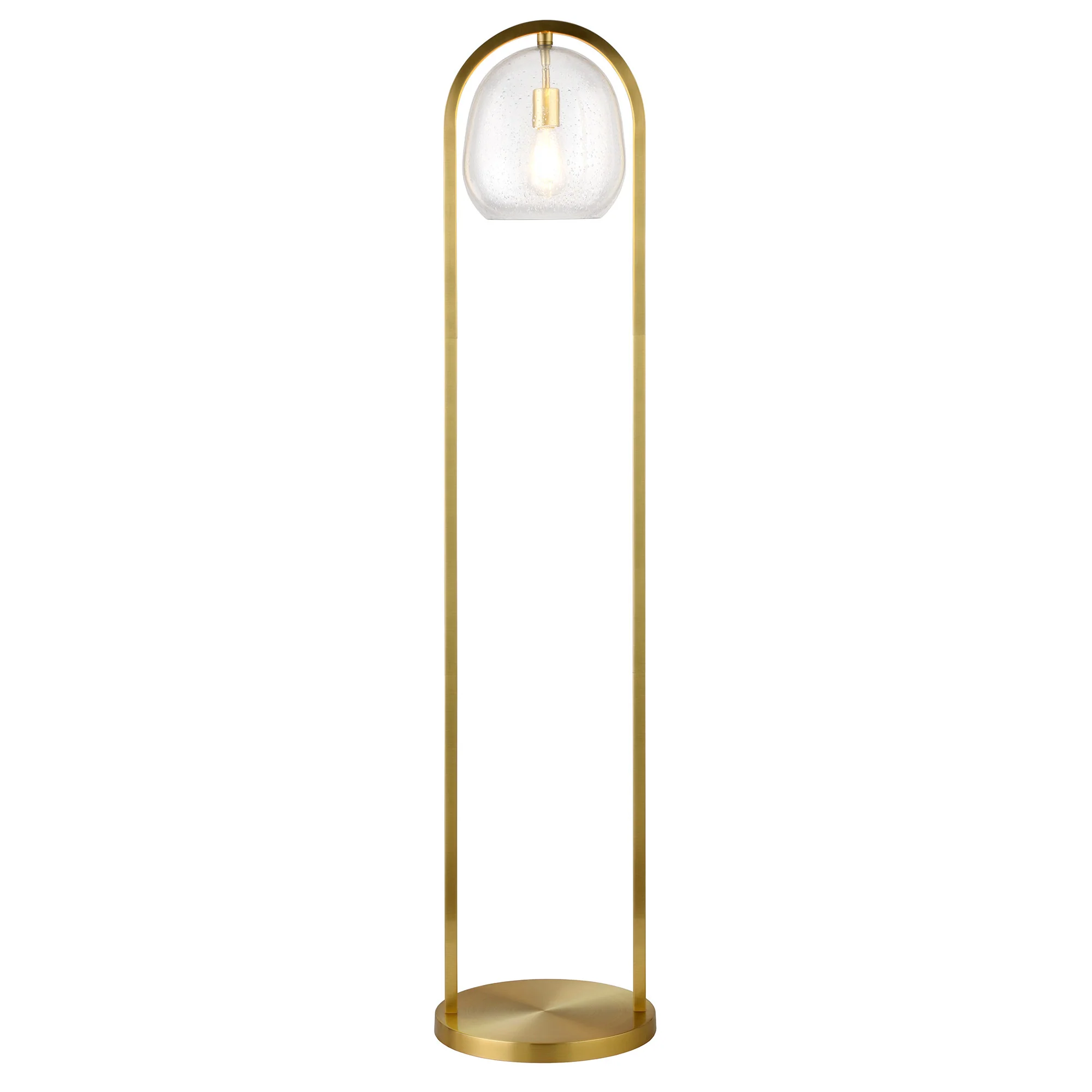 Brass Column Floor Lamp With Clear Seeded Glass Globe Shade By Homeroots - Image 3