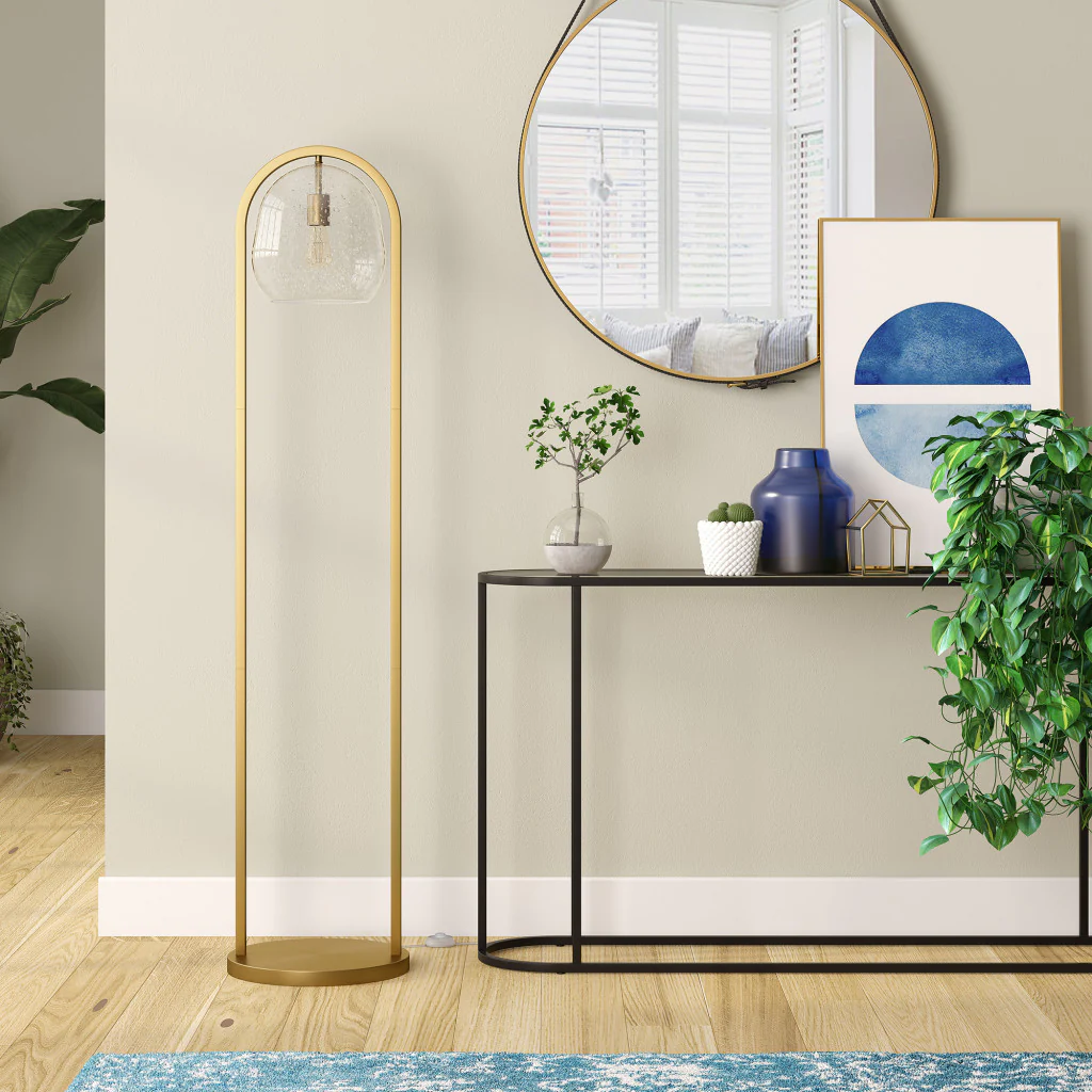 Brass Column Floor Lamp With Clear Seeded Glass Globe Shade By Homeroots - Image 6
