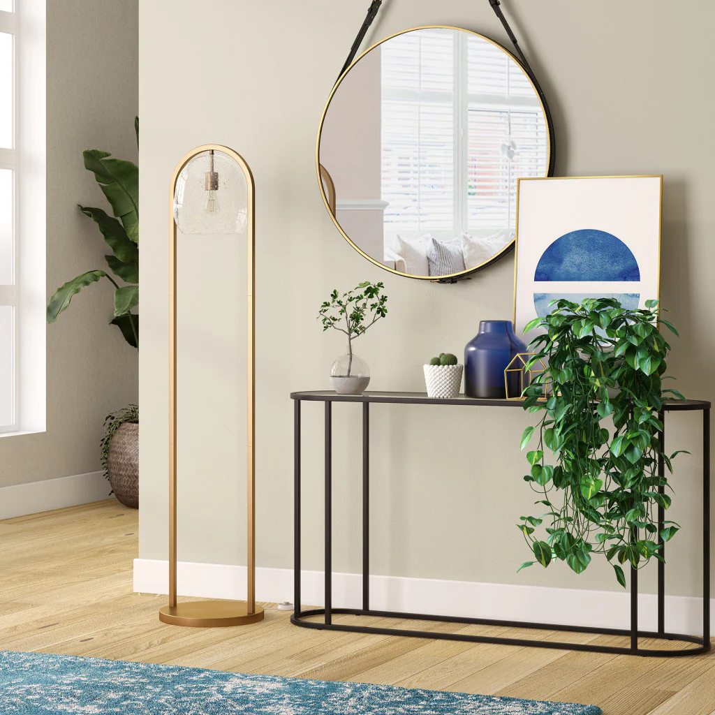 Brass Column Floor Lamp With Clear Seeded Glass Globe Shade By Homeroots - Image 7