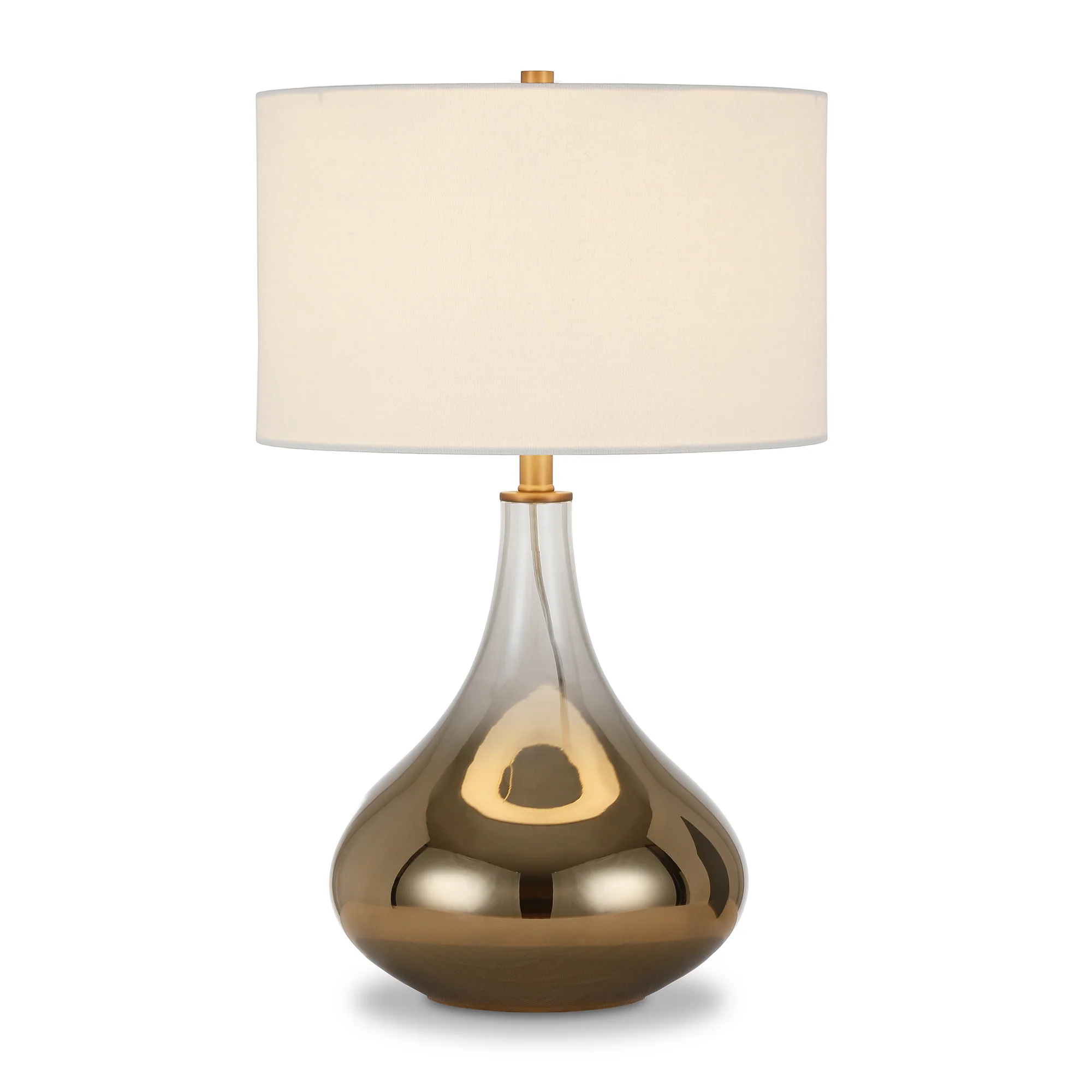 Brass Glass Gourd Table Lamp With White Drum Shade By Homeroots - Image 2