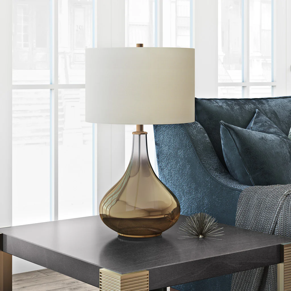 Brass Glass Gourd Table Lamp With White Drum Shade By Homeroots - Image 4