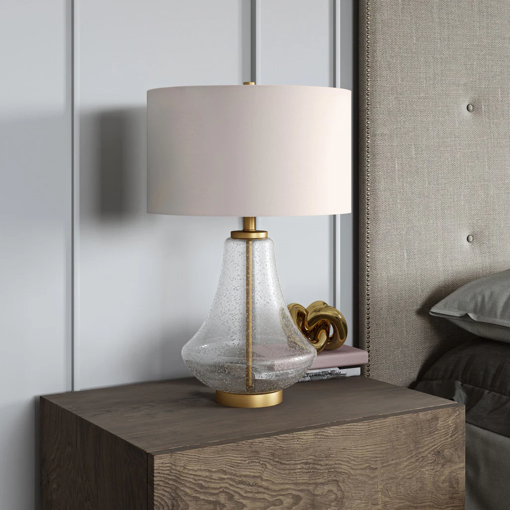 Brass Glass Table Lamp With White Drum Shade By Homeroots - Image 5