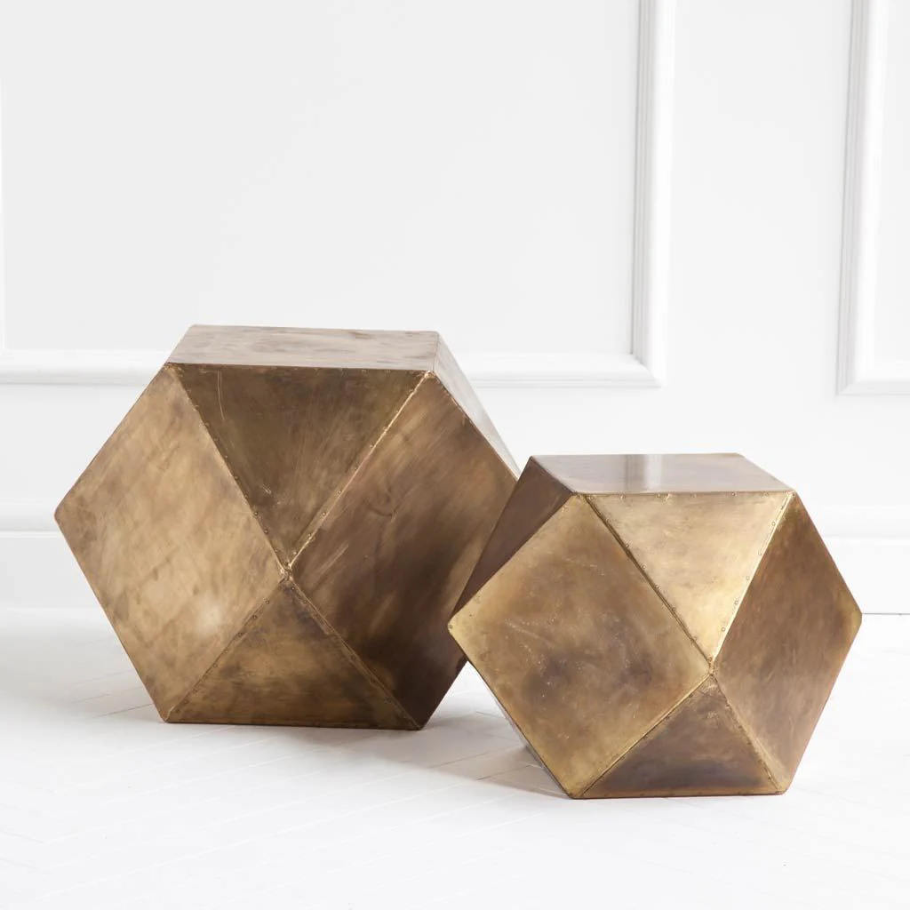 Brass Iron Plated Hexagonal Side Table with Square Top By Homeroots - Image 2