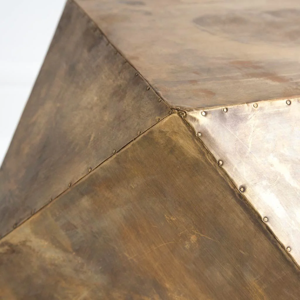 Brass Iron Plated Hexagonal Side Table with Square Top By Homeroots - Image 3