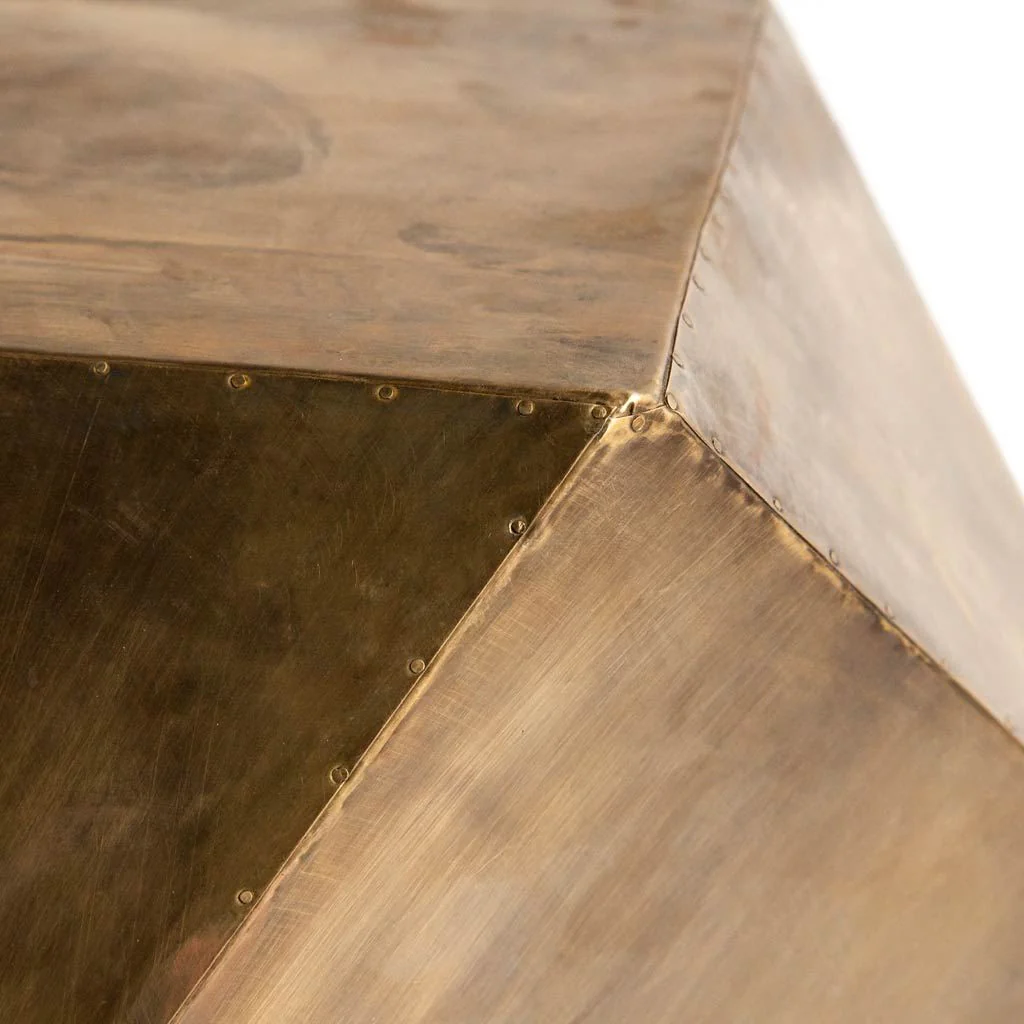 Brass Iron Plated Hexagonal Side Table with Square Top By Homeroots - Image 4