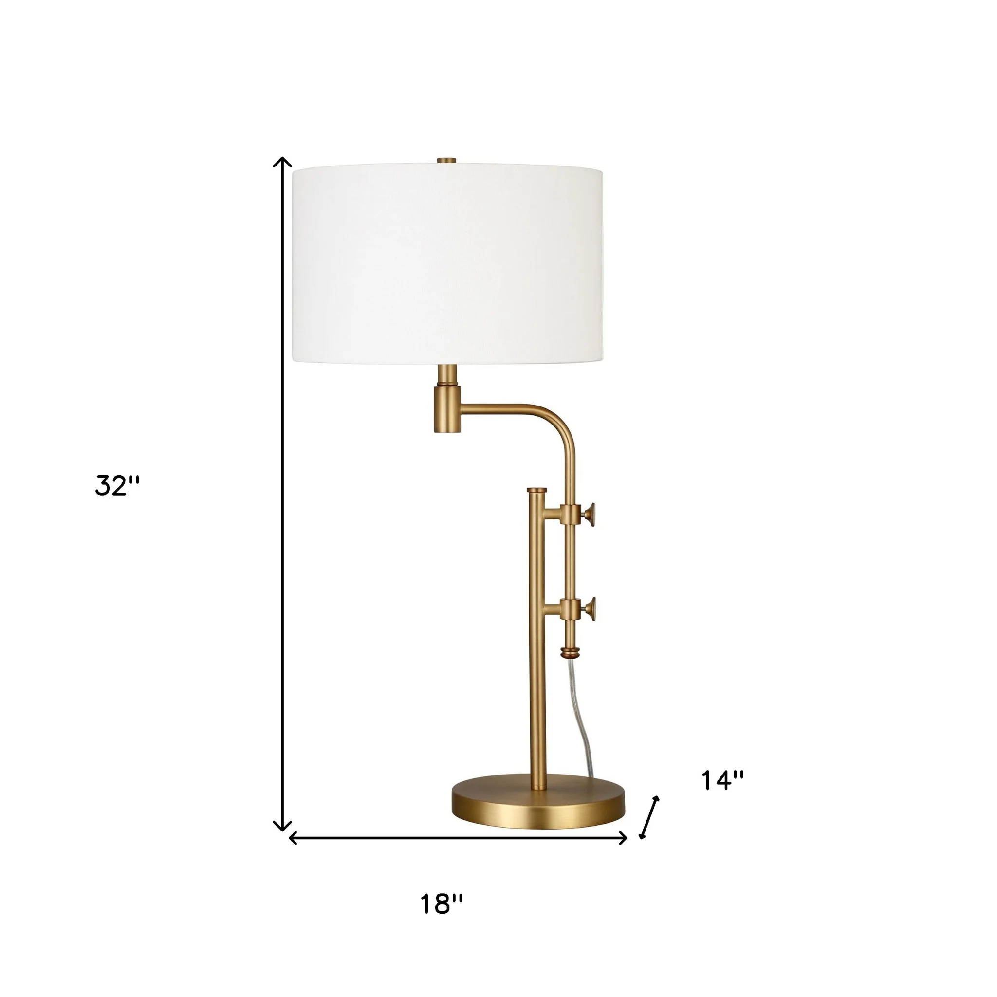 Brass Metal Adjustable Table Lamp With White Drum Shade By Homeroots - Image 5