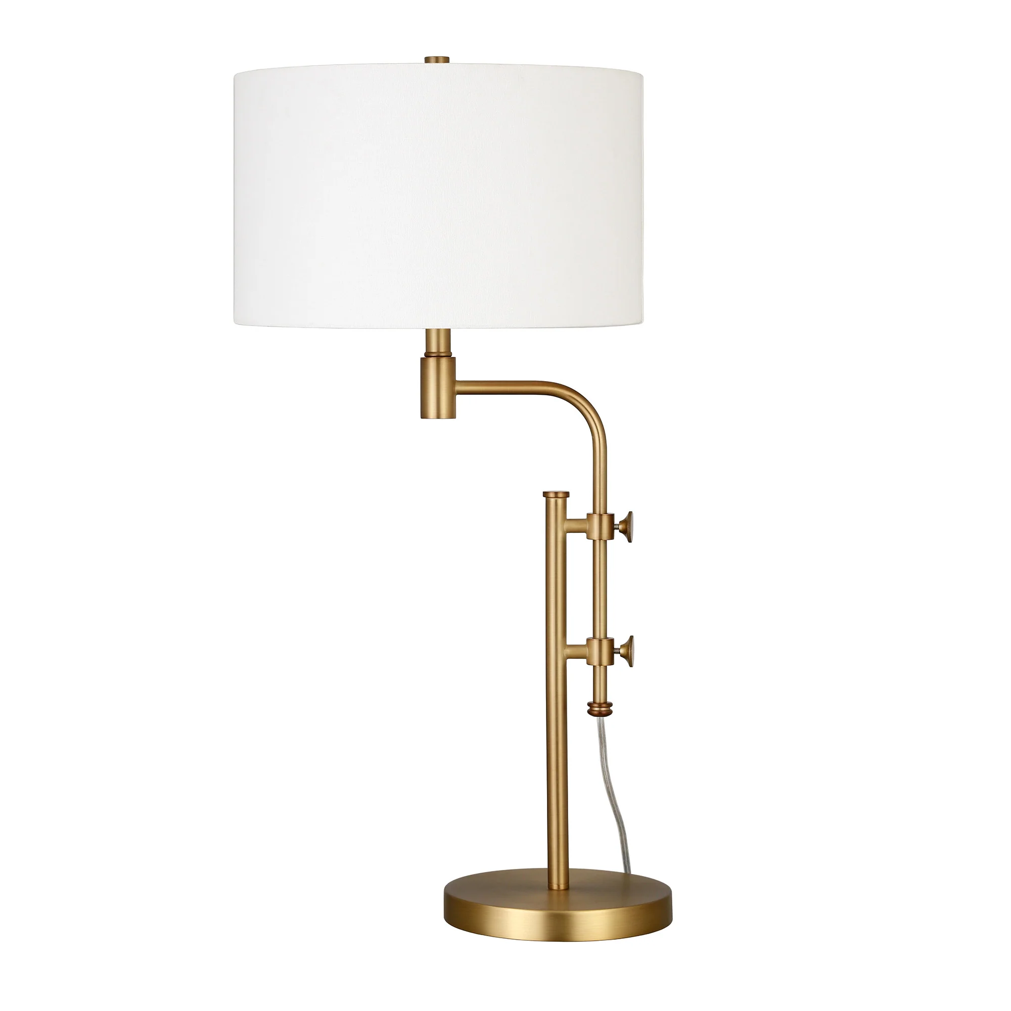 Brass Metal Adjustable Table Lamp With White Drum Shade By Homeroots - Image 6