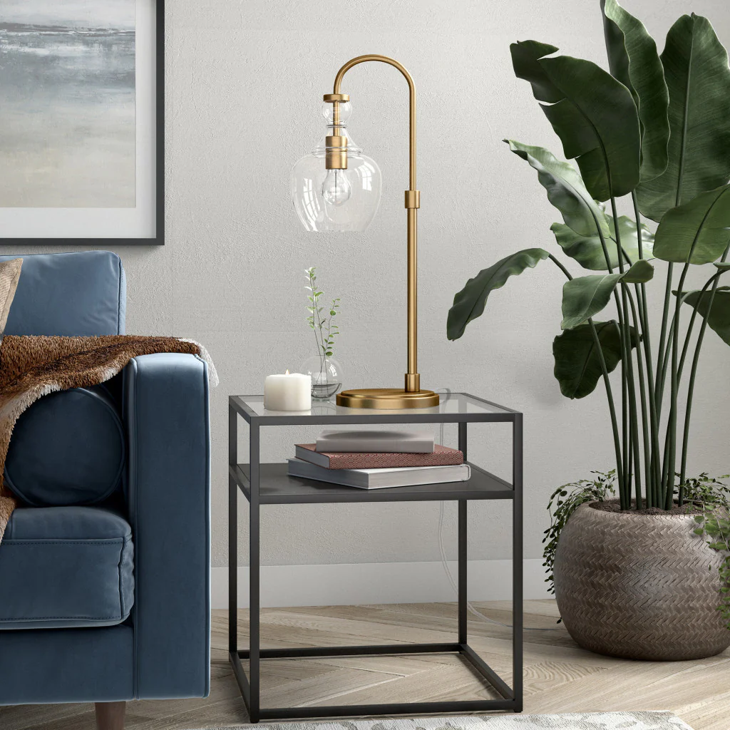 Brass Metal Arched Table Lamp With Clear Dome Shade By Homeroots - Image 4