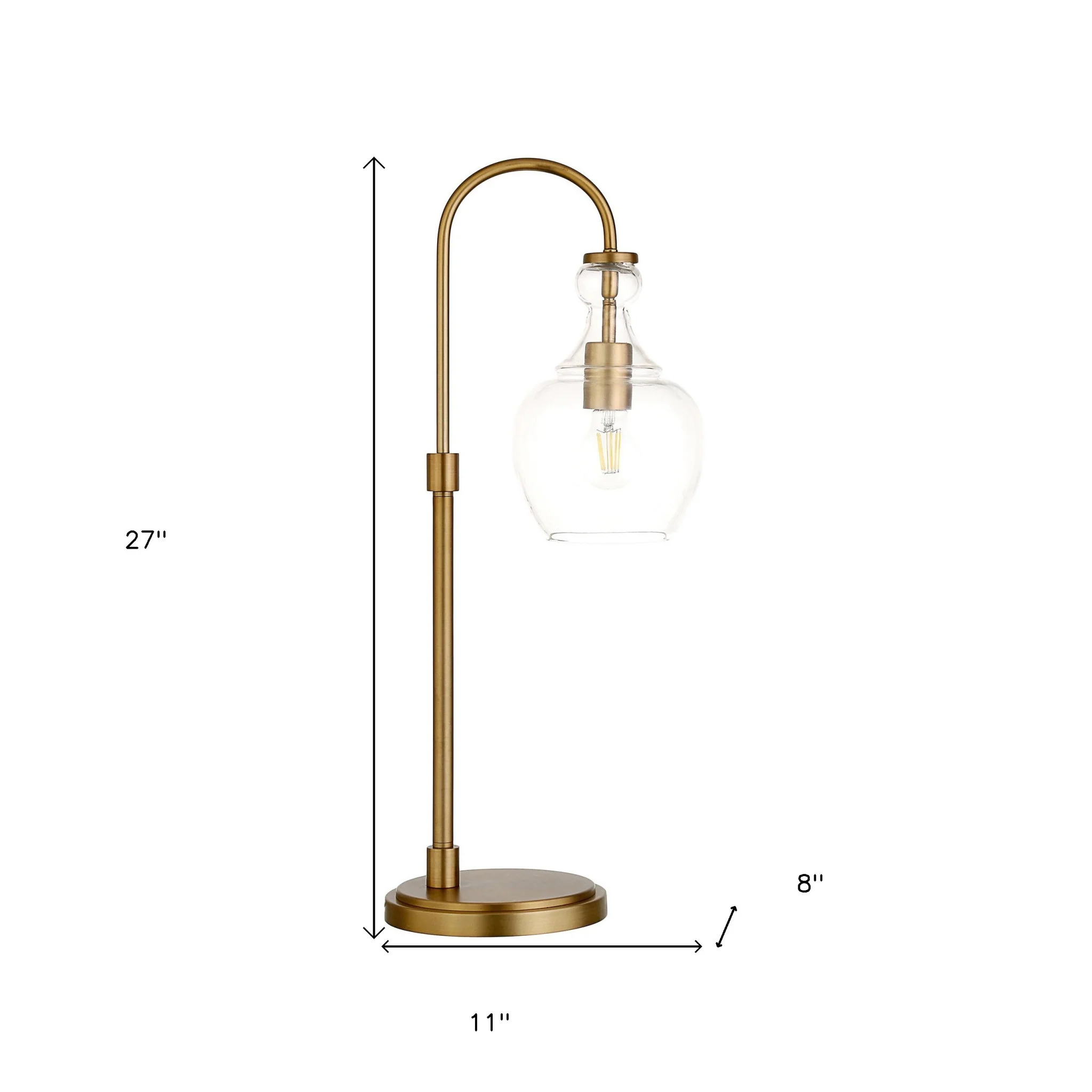 Brass Metal Arched Table Lamp With Clear Dome Shade By Homeroots - Image 5