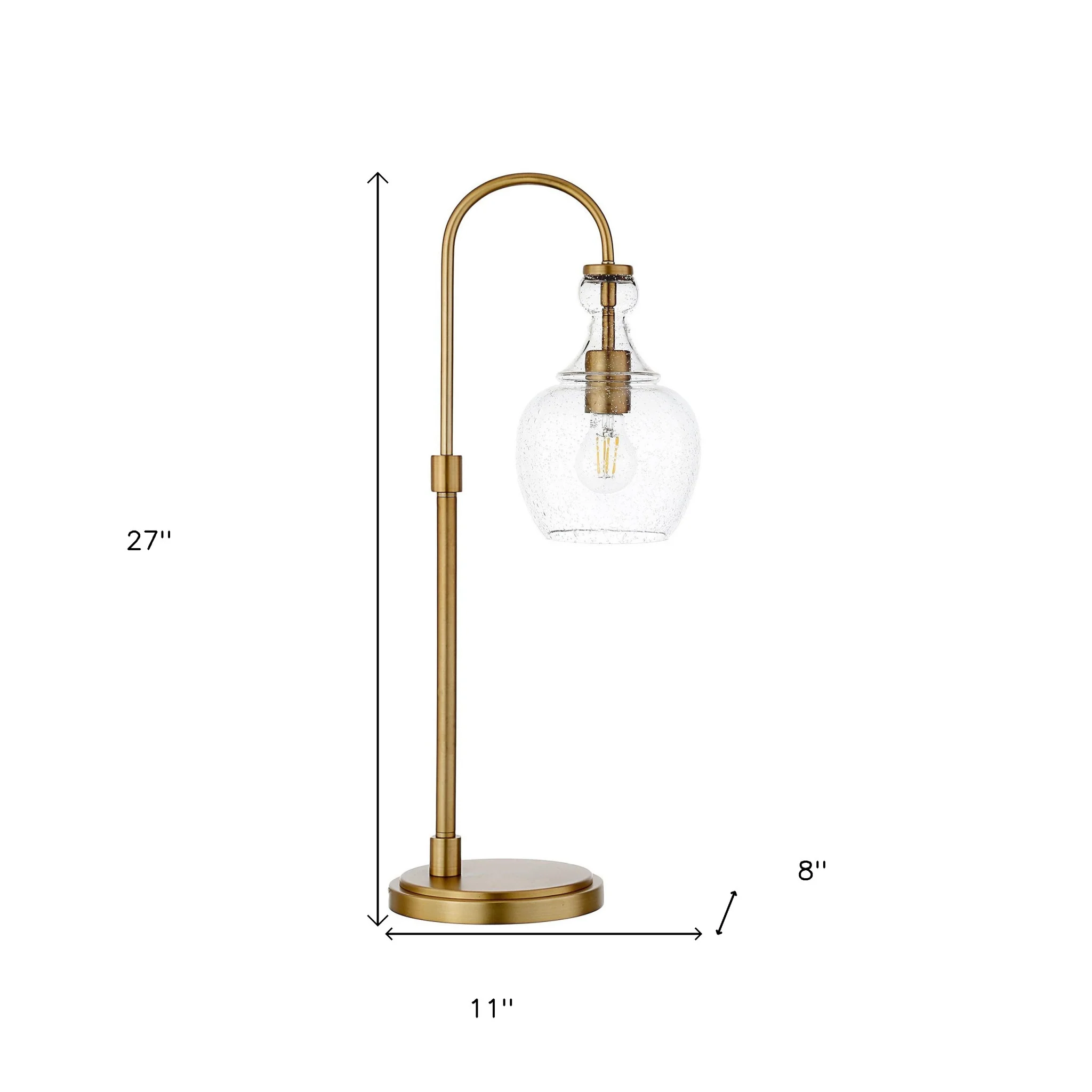 Brass Metal Arched Table Lamp With Clear Seeded Glass Dome Shade By Homeroots - Image 4