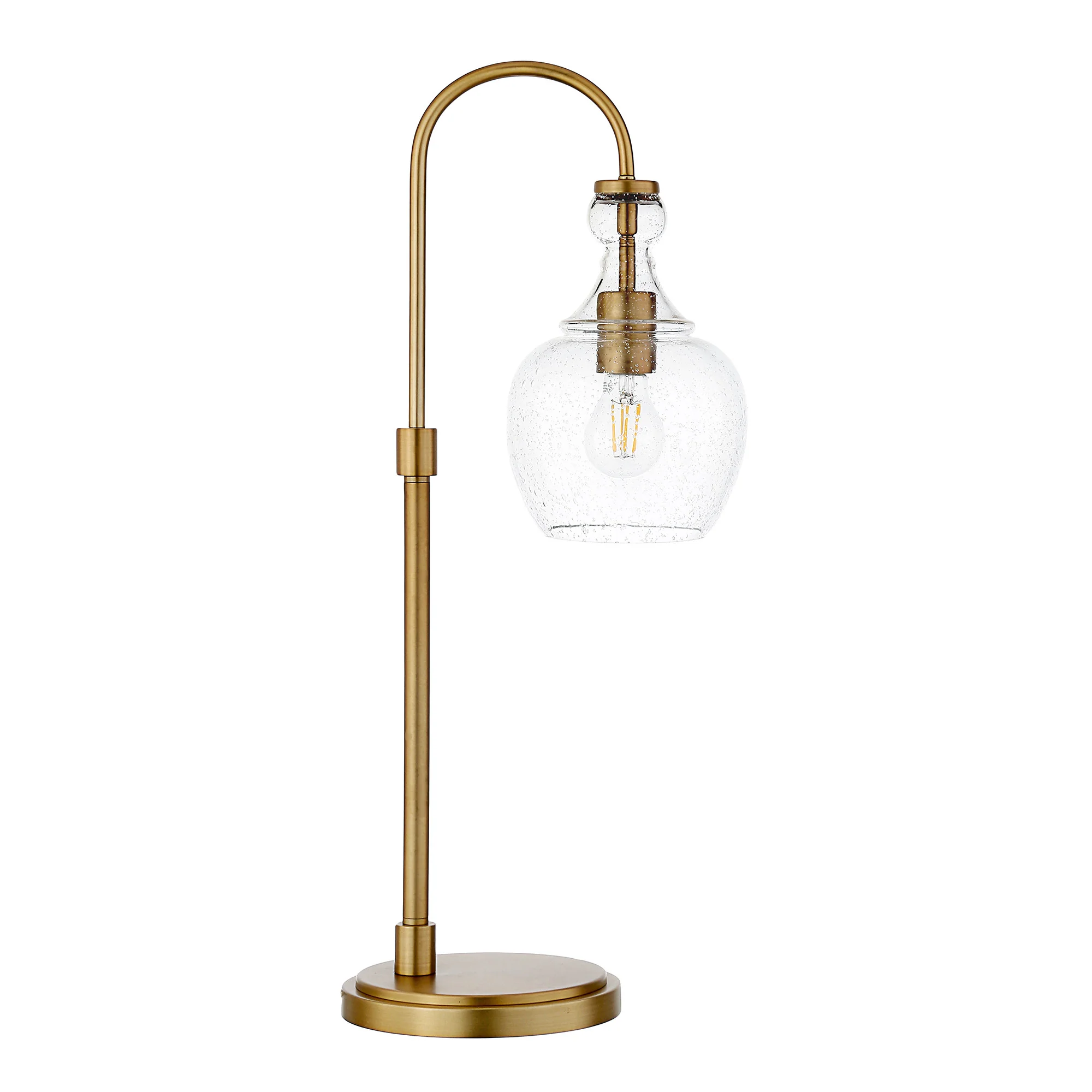 Brass Metal Arched Table Lamp With Clear Seeded Glass Dome Shade By Homeroots - Image 6