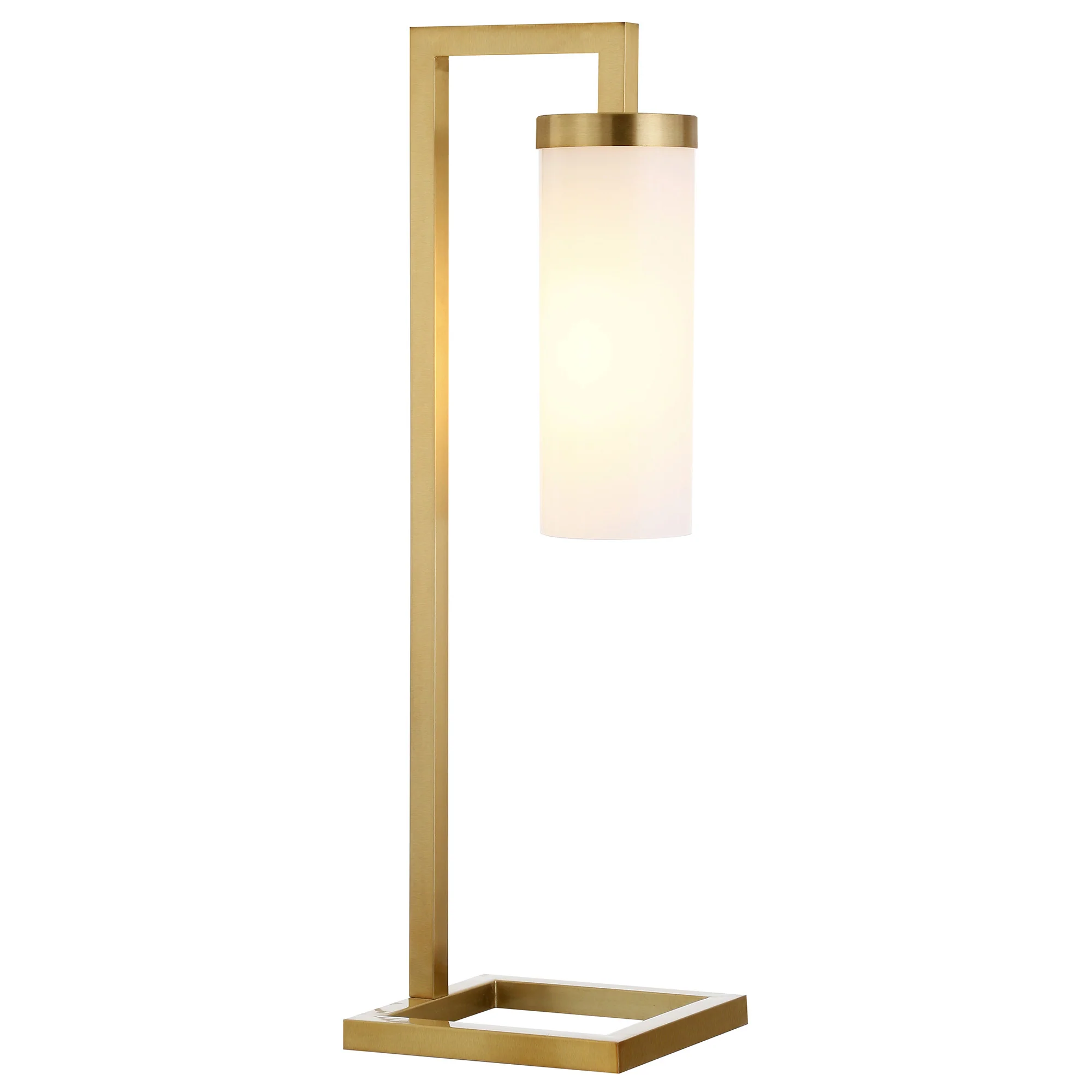 Brass Metal Arched Table Lamp With White Cylinder Shade By Homeroots - Image 6