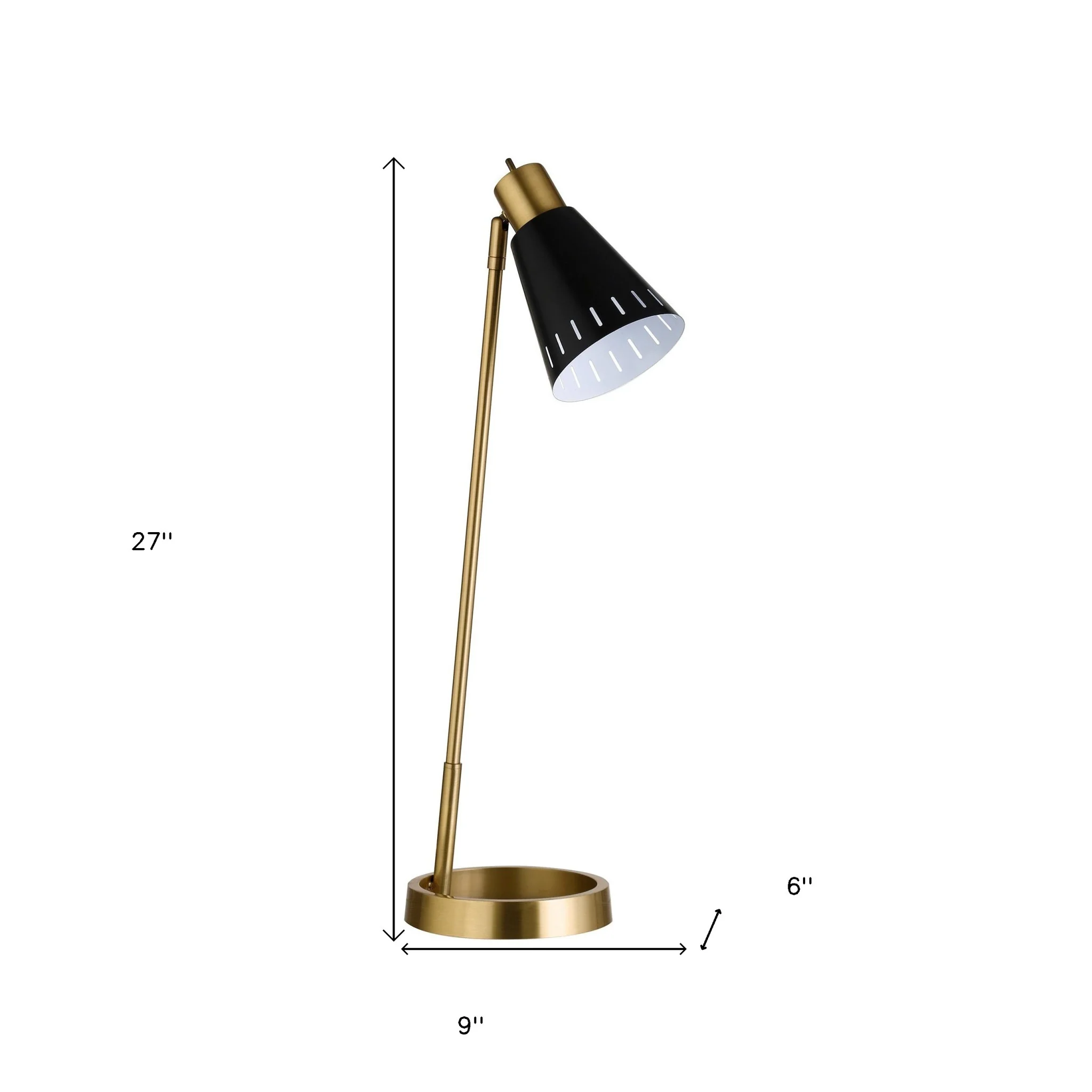 Brass Metal Desk Table Lamp With Black Cone Shade By Homeroots - Image 4