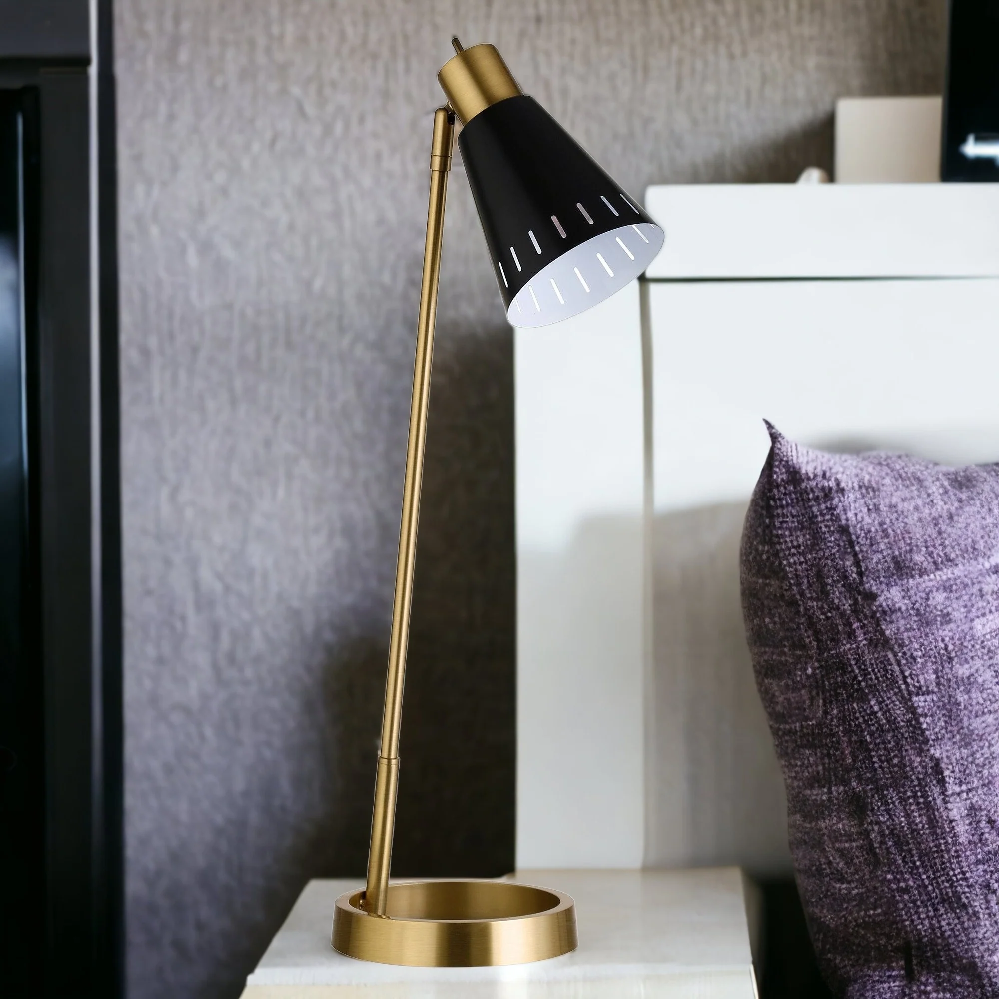 Brass Metal Desk Table Lamp With Black Cone Shade By Homeroots - Image 8