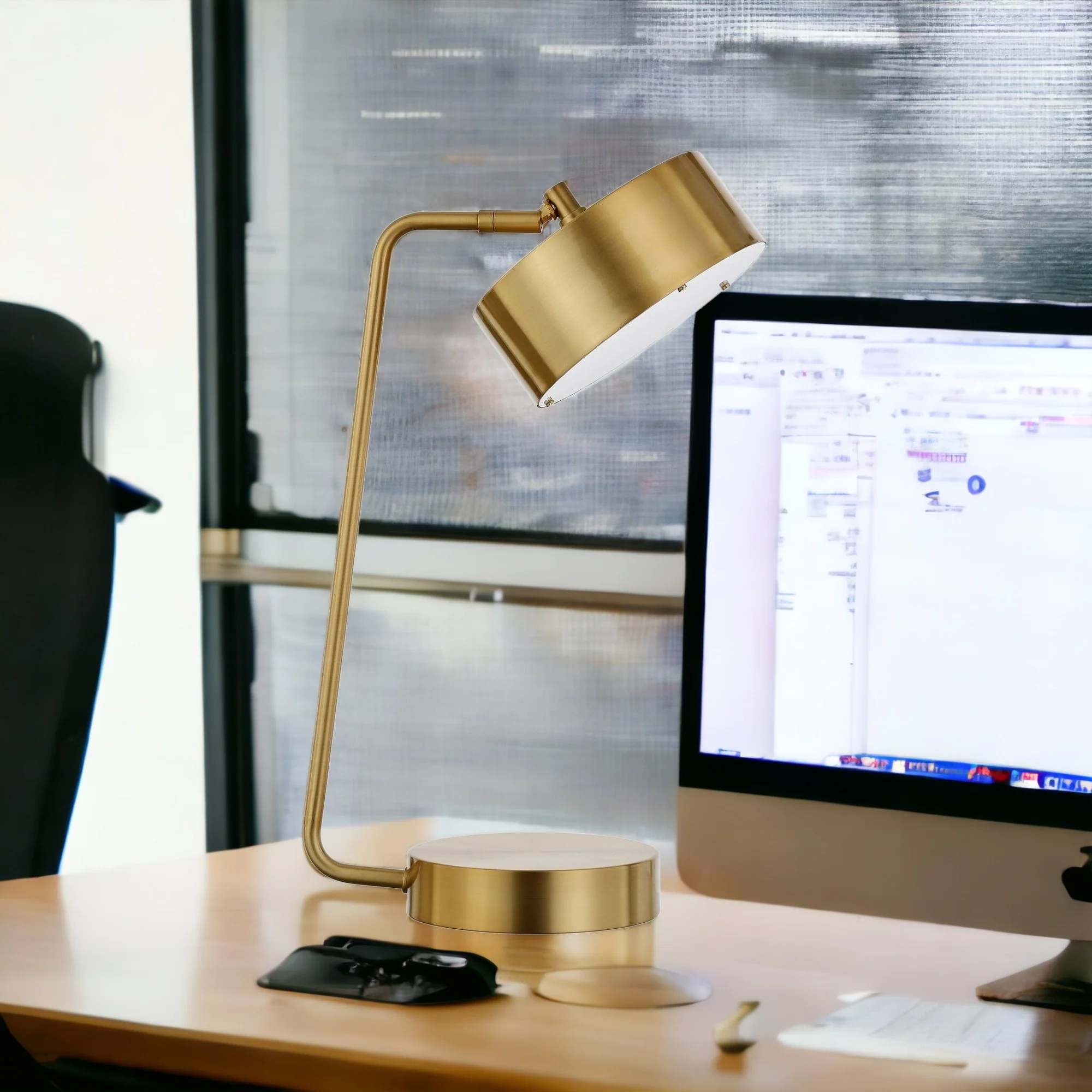 Brass Metal Desk Table Lamp With Brass Drum Shade By Homeroots - Image 2
