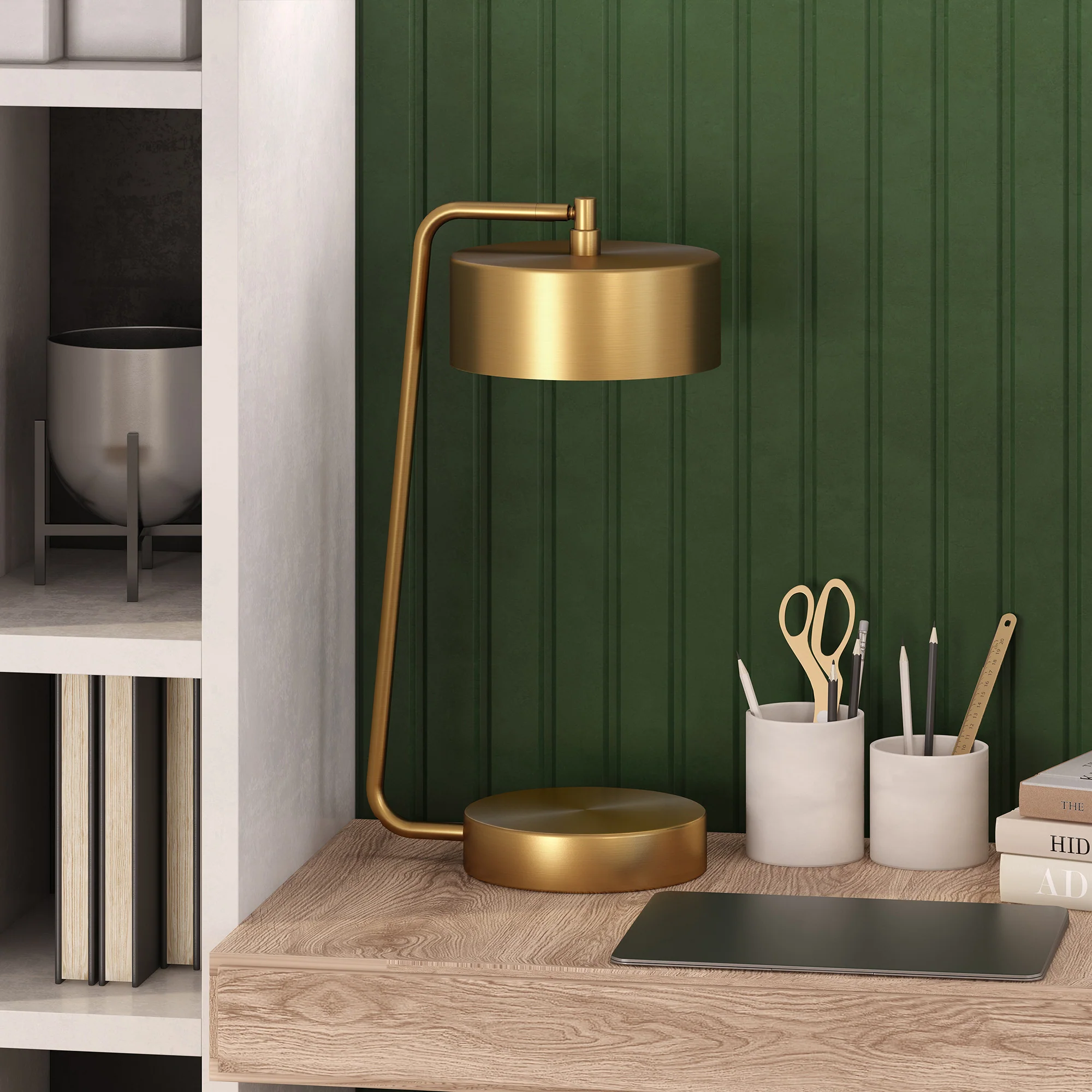 Brass Metal Desk Table Lamp With Brass Drum Shade By Homeroots - Image 5