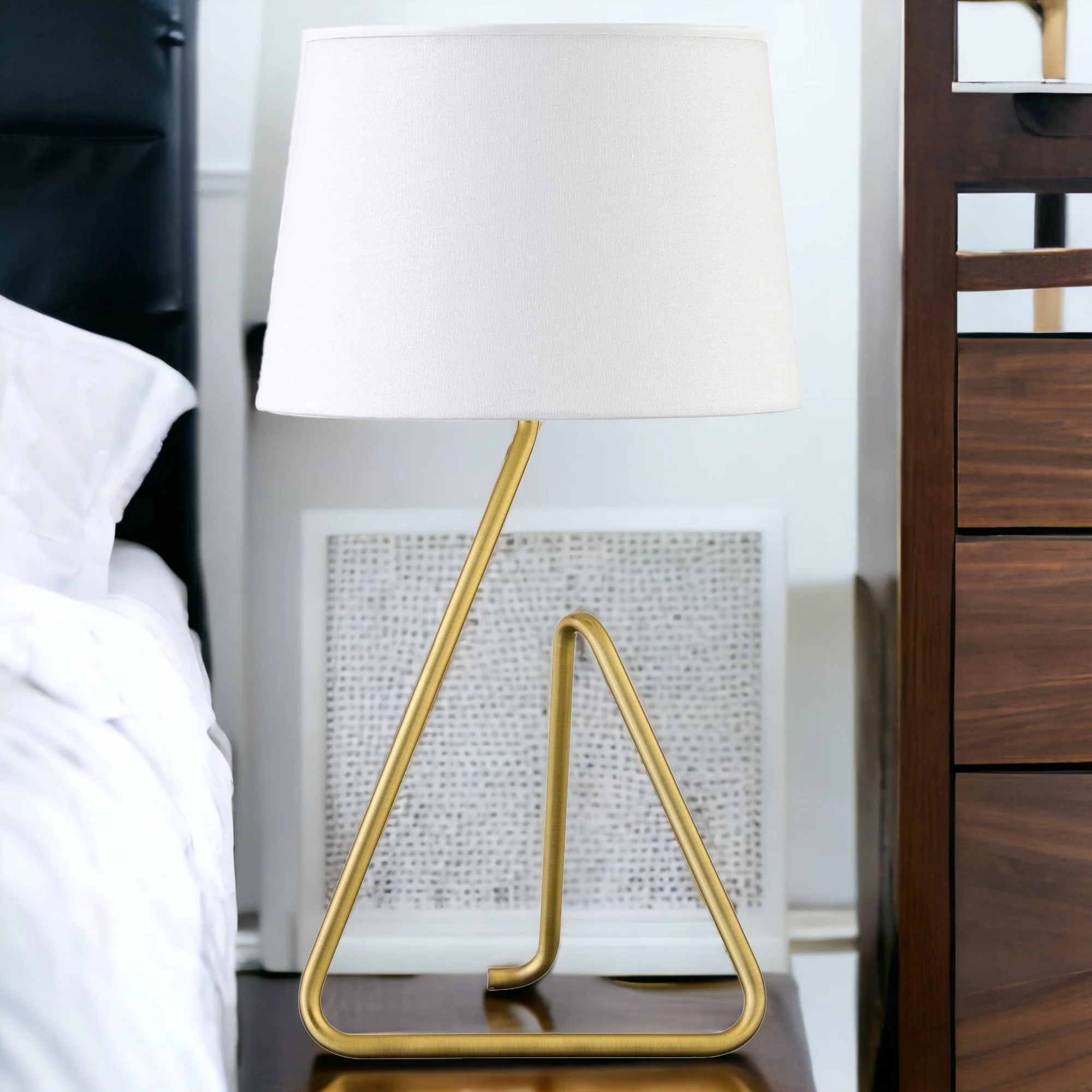 Brass Metal Table Lamp With White Bell Shade By Homeroots - Image 2