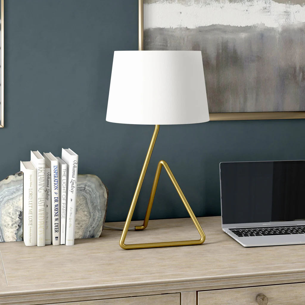 Brass Metal Table Lamp With White Bell Shade By Homeroots - Image 4