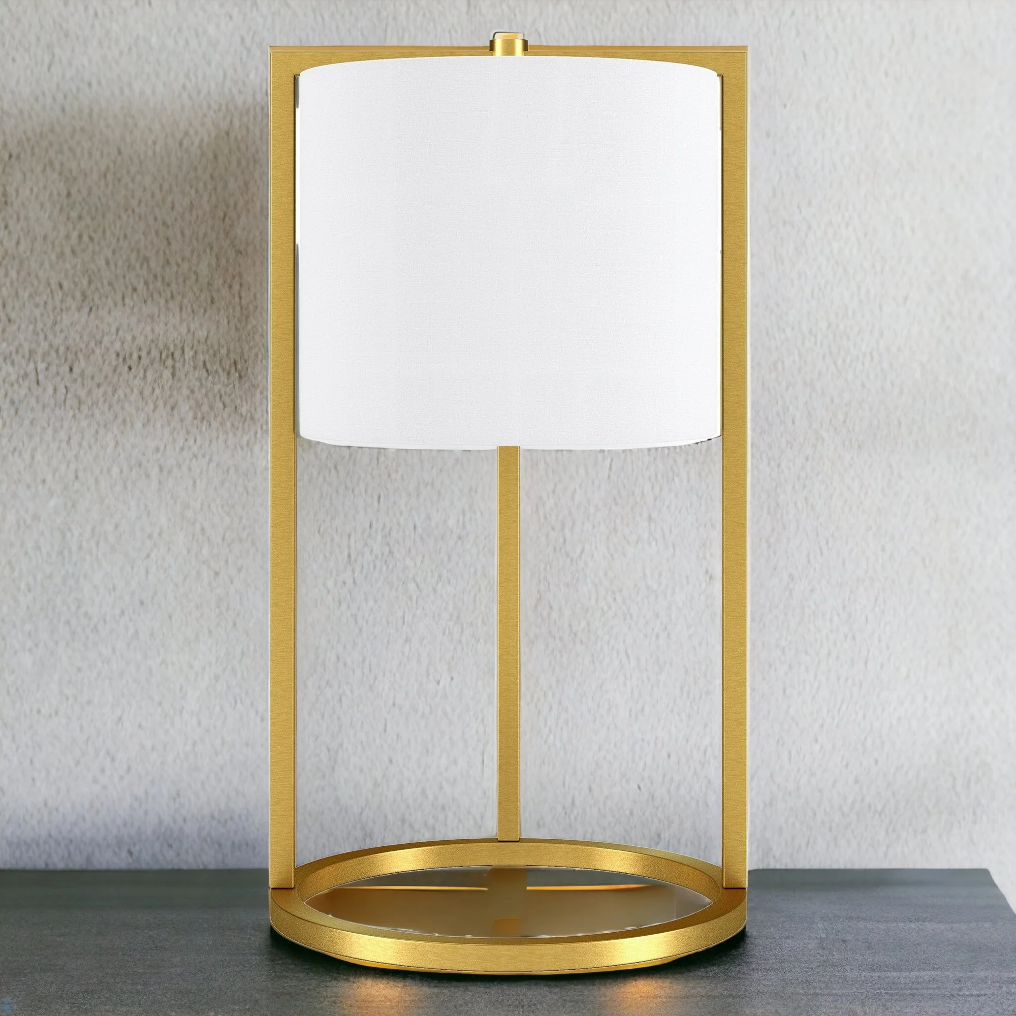 Brass Metal Table Lamp With White Drum Shade By Homeroots - Image 3