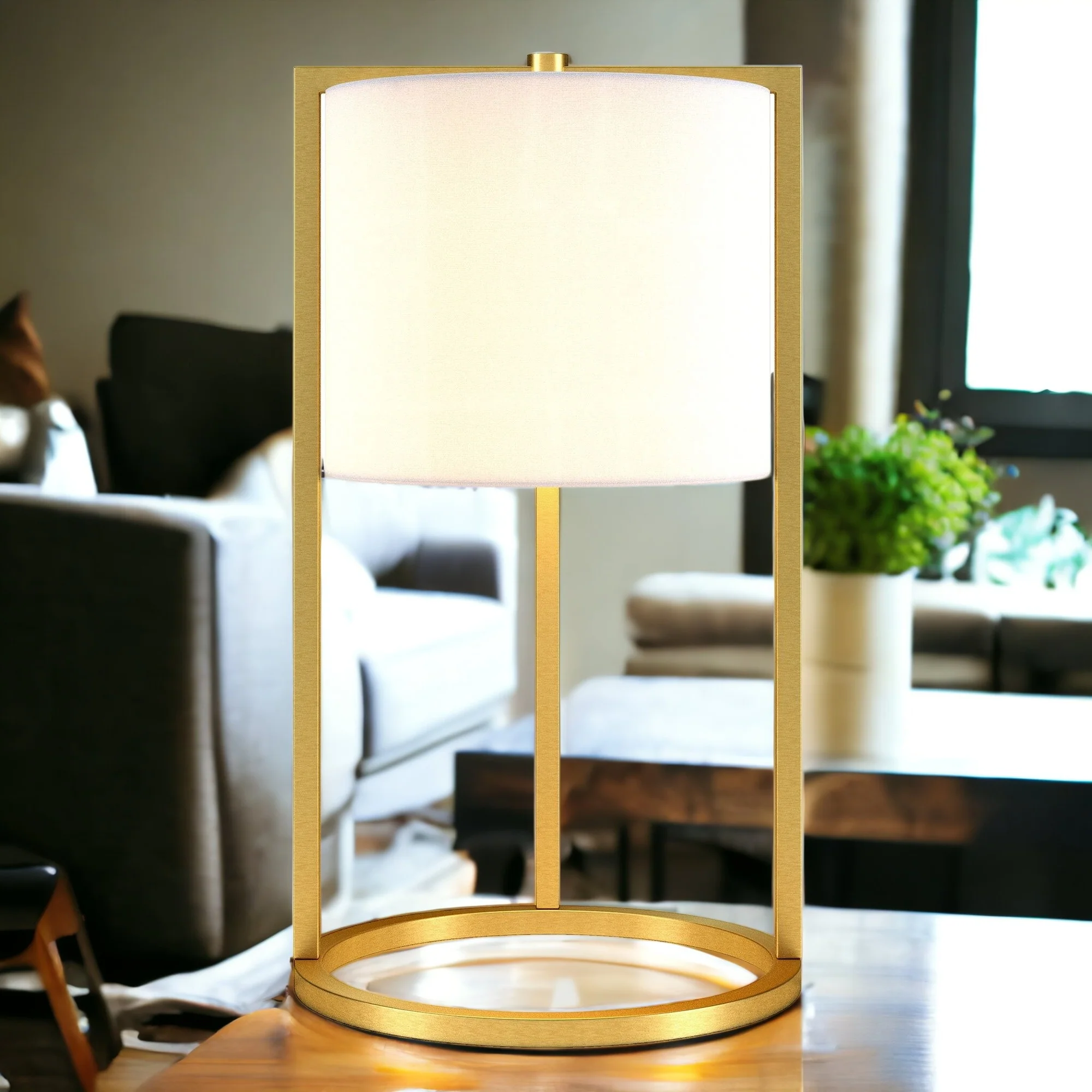 Brass Metal Table Lamp With White Drum Shade By Homeroots - Image 4