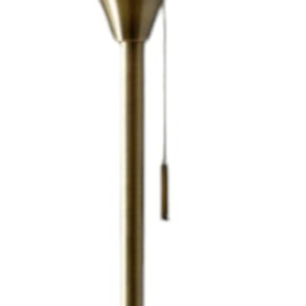 Brass Metal Torchiere Floor Lamp With White Glass Novelty Shade By Homeroots - Image 3