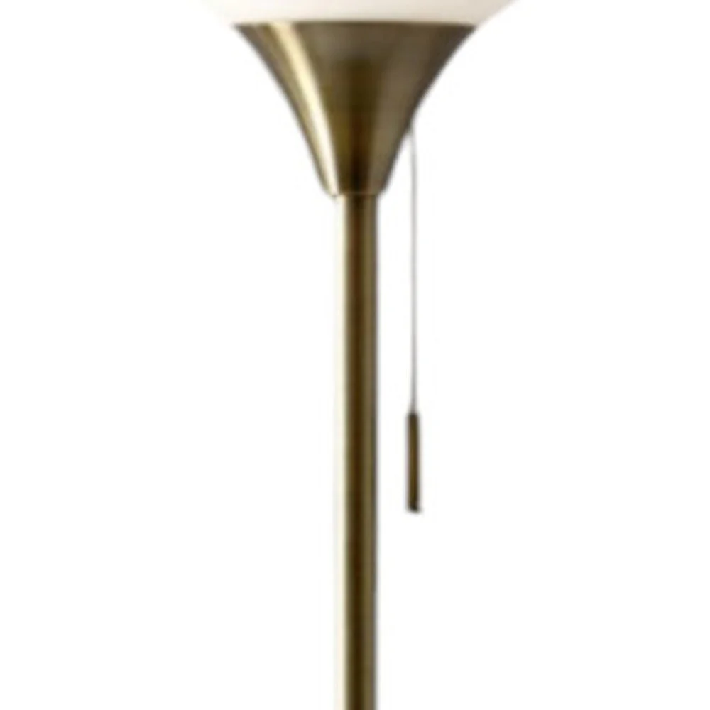 Brass Metal Torchiere Floor Lamp With White Glass Novelty Shade By Homeroots - Image 4