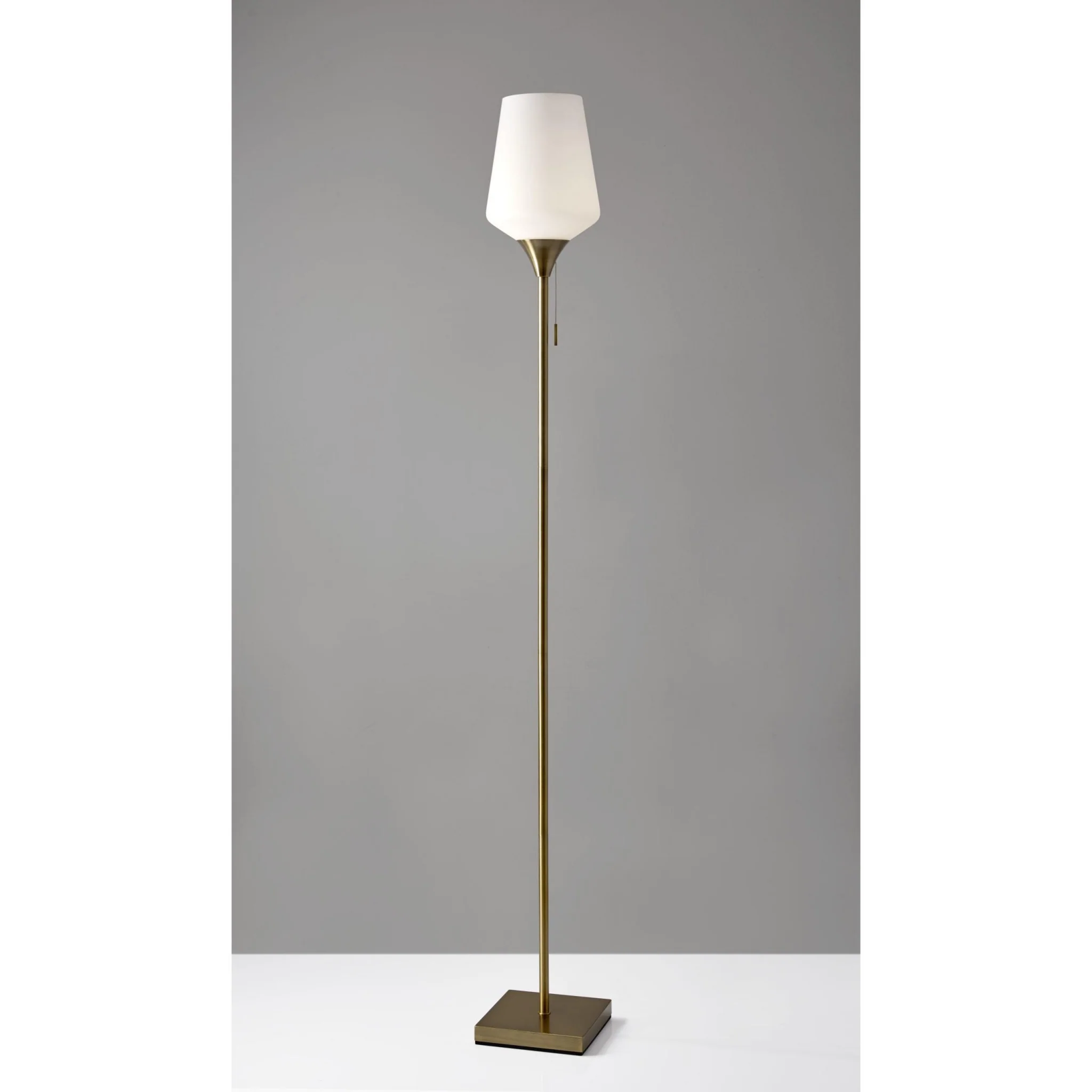 Brass Metal Torchiere Floor Lamp With White Glass Novelty Shade By Homeroots - Image 5