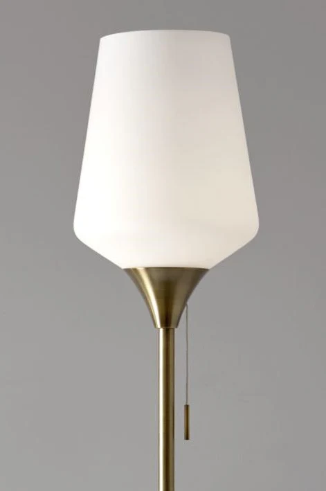 Brass Metal Torchiere Floor Lamp With White Glass Novelty Shade By Homeroots - Image 6