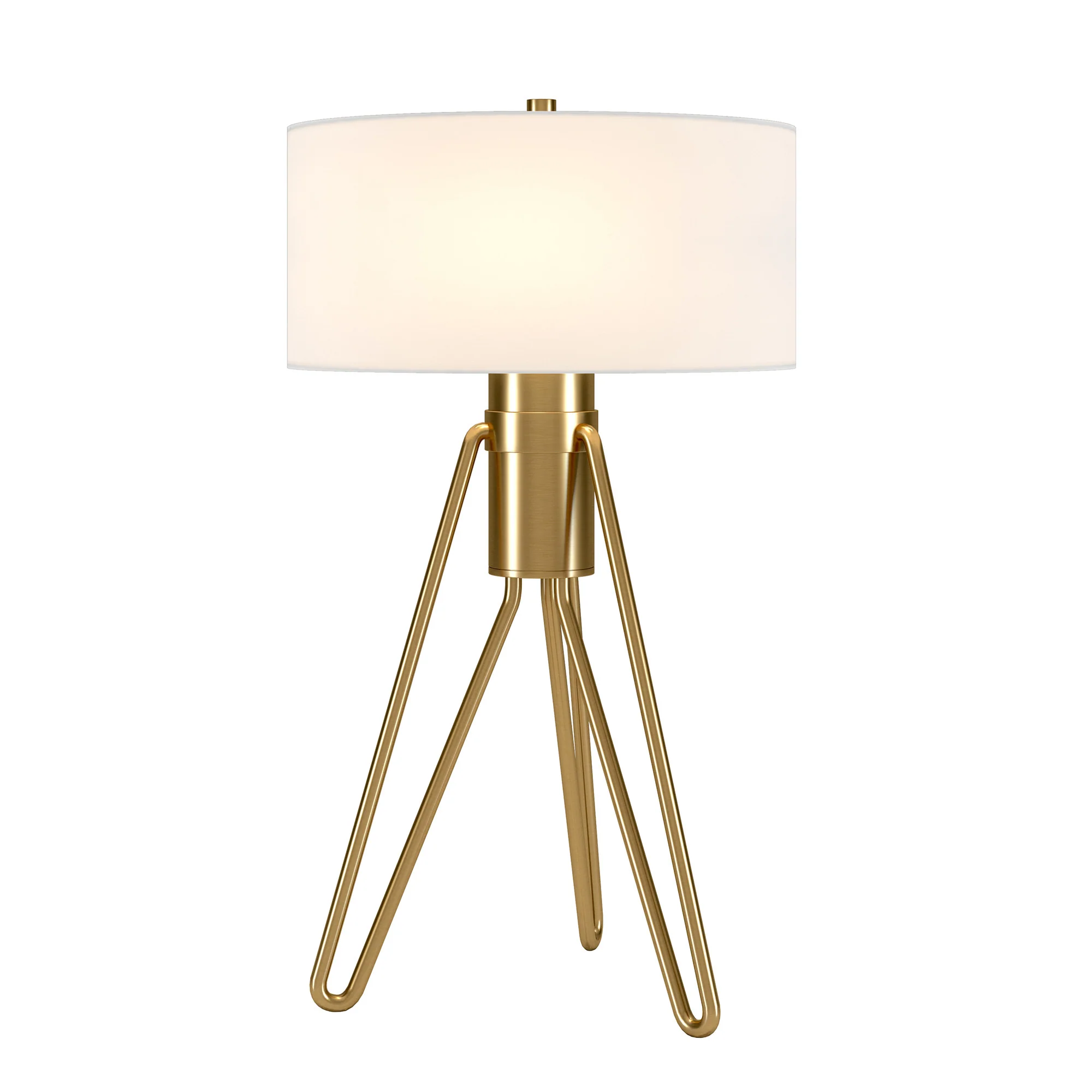 Brass Metal Two Light Tripod Table Lamp With White Drum Shade By Homeroots - Image 8