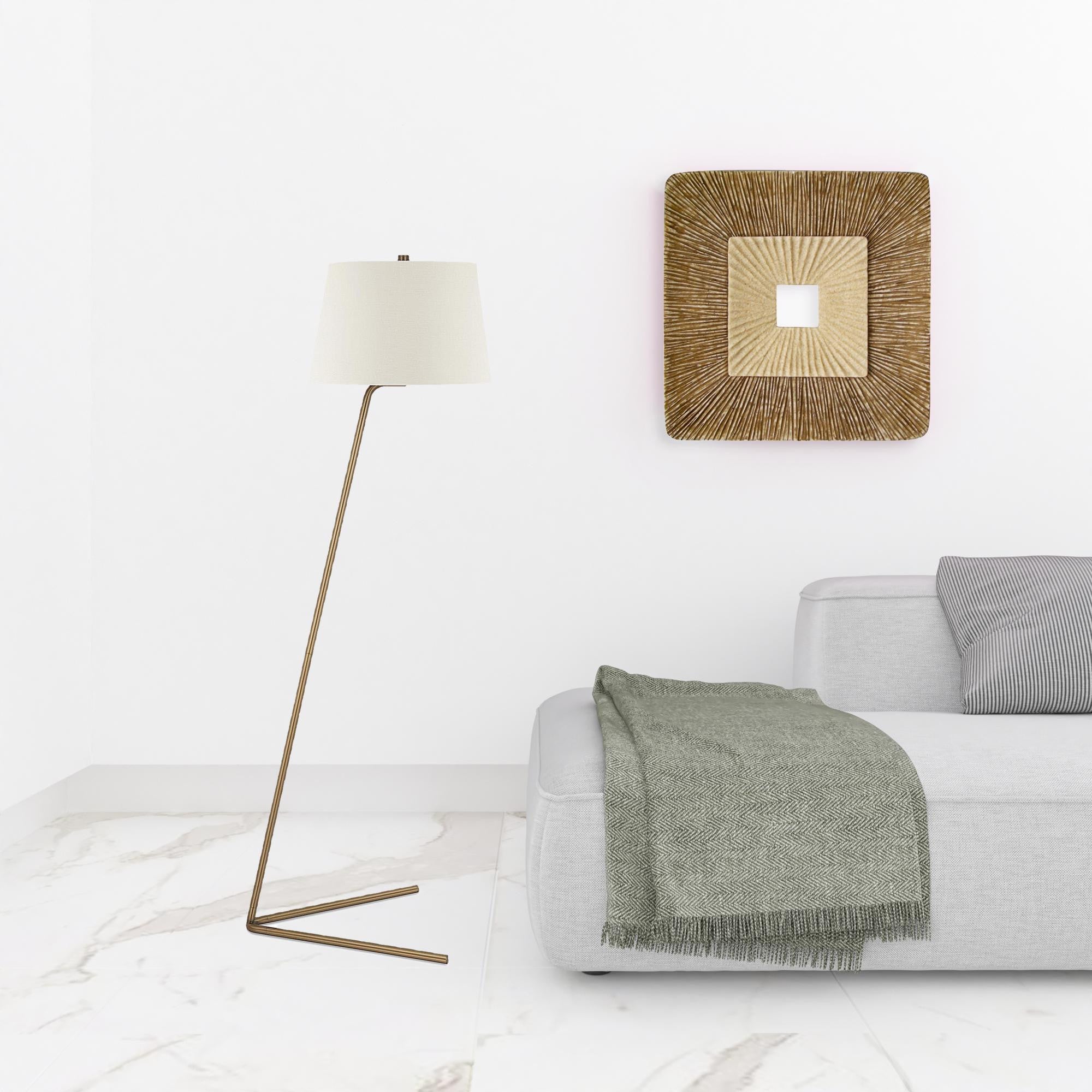 Brass Novelty Floor Lamp With White Frosted Glass Drum Shade By Homeroots - Image 3
