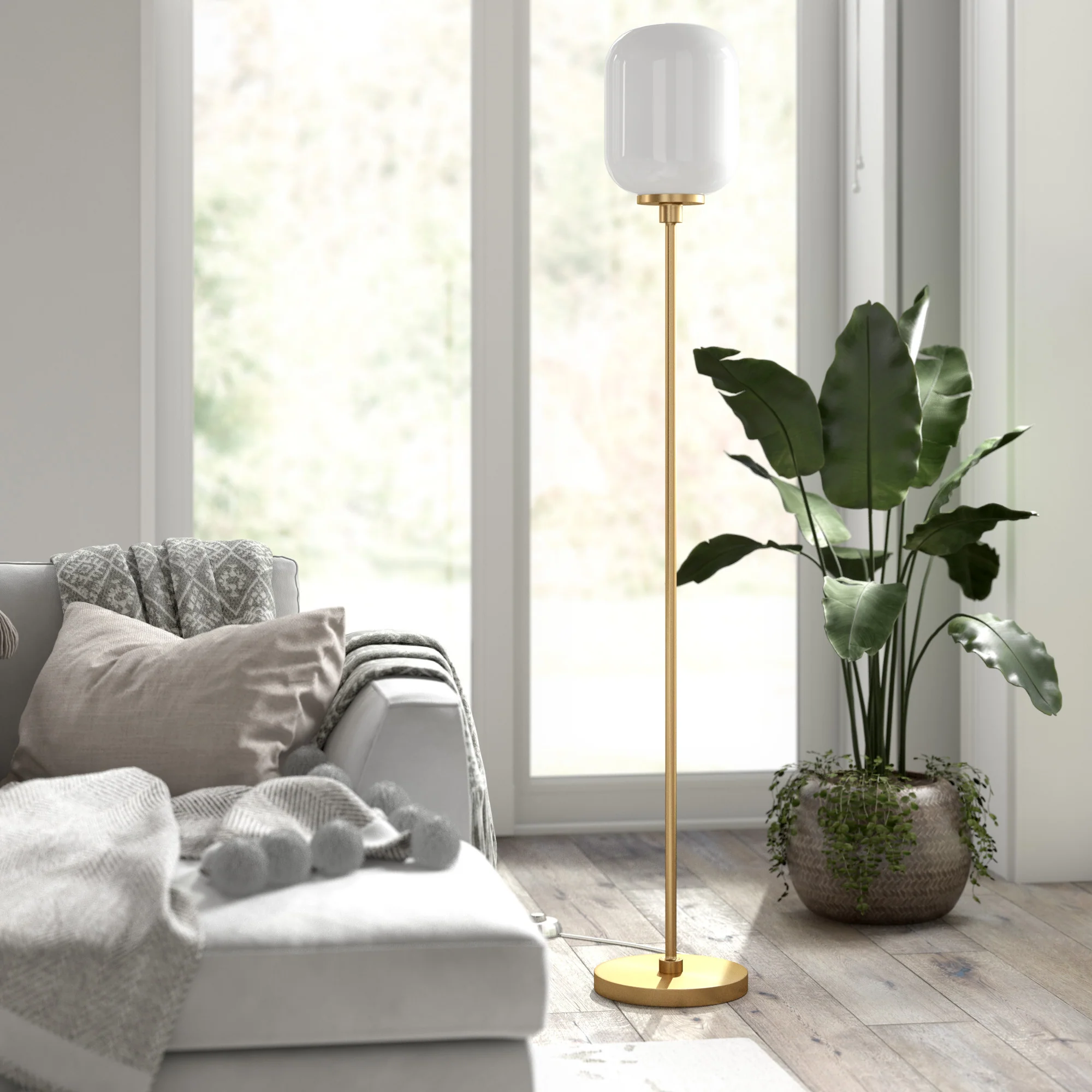 Brass Novelty Floor Lamp With White Frosted Glass Globe Shade By Homeroots - Image 5
